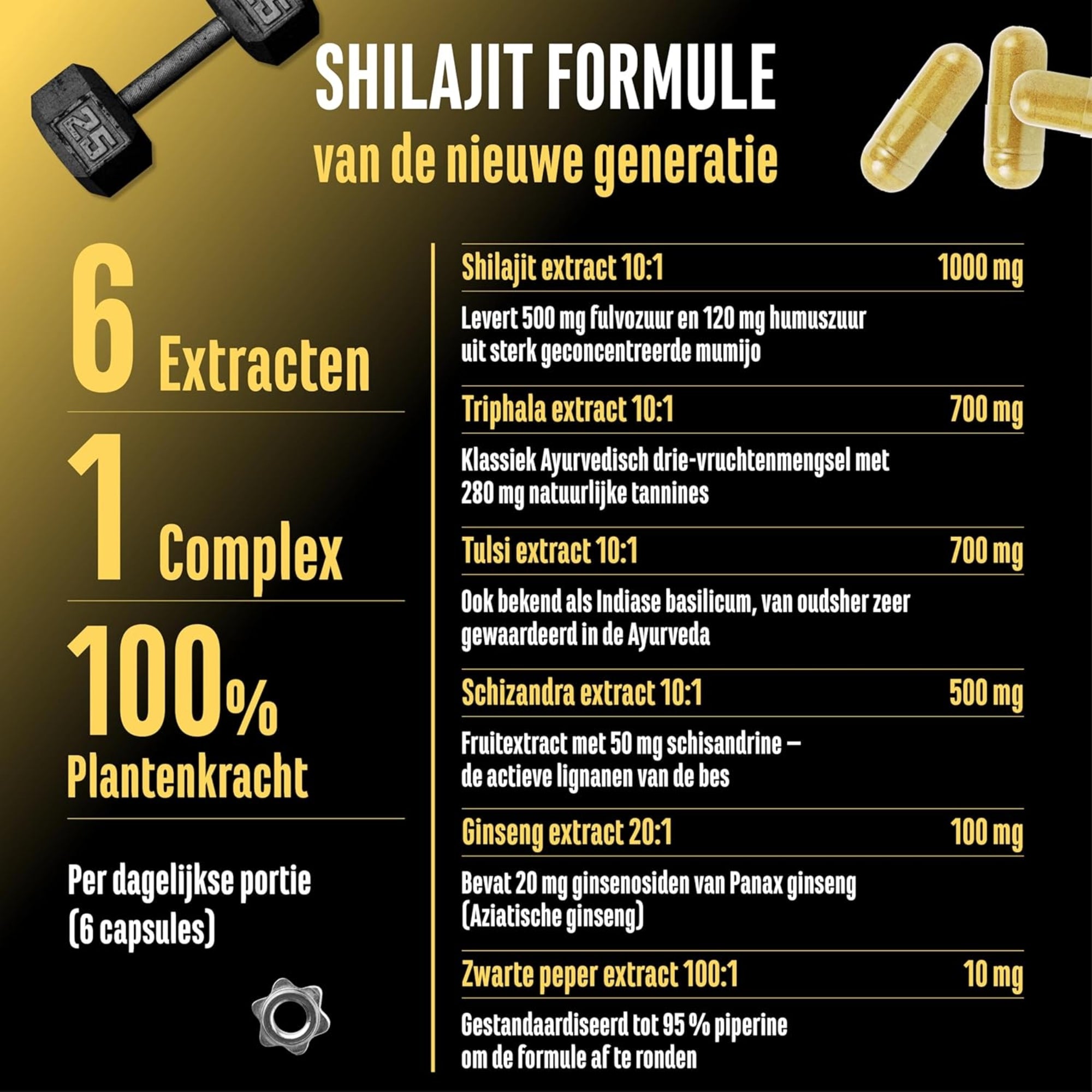 Shilajit-Komplex (Shilajit, Triphala, Tulsi, Ginseng, Schisandra und Piperin) | 180 Kapseln | Deutsche Elite-Ernährung