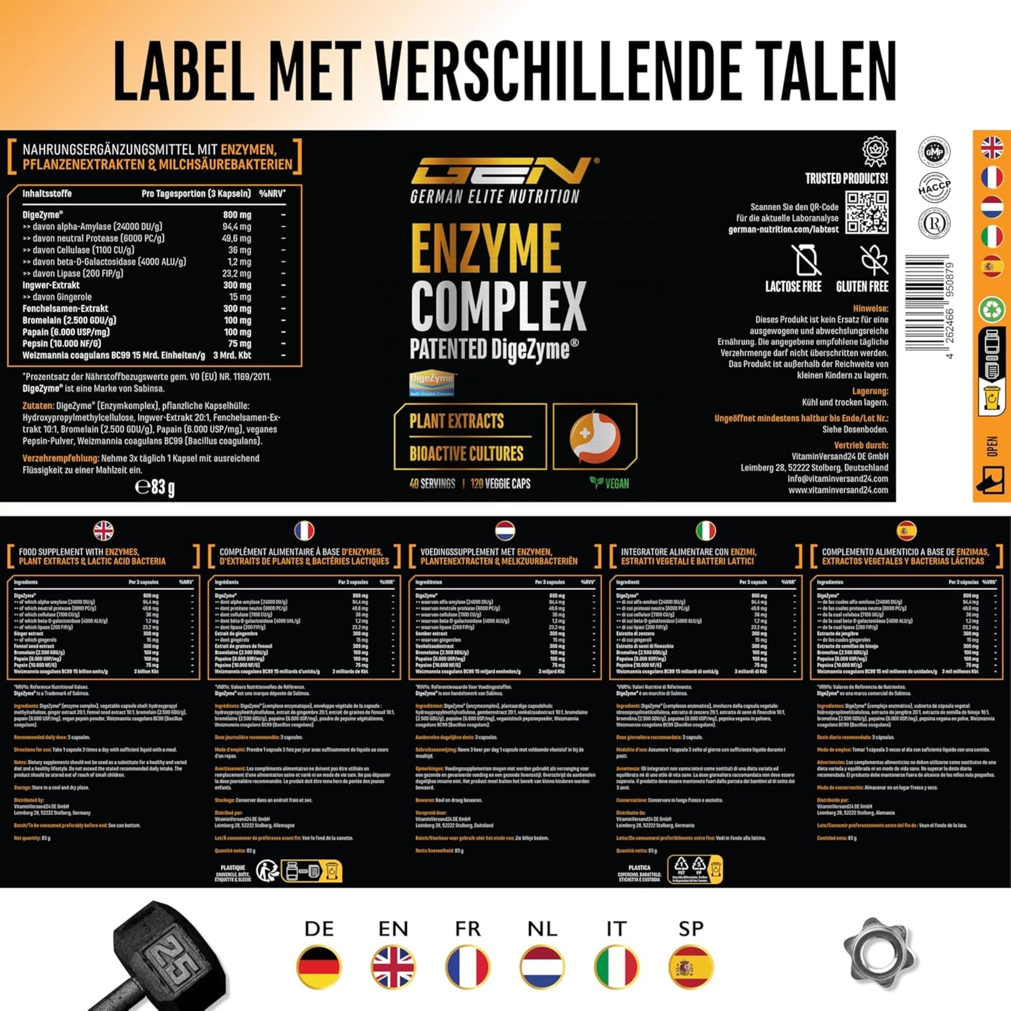 Enzyme Complex (DigeZyme®, probiotica & plantenextracten) | 120 capsules | German Elite Nutrition