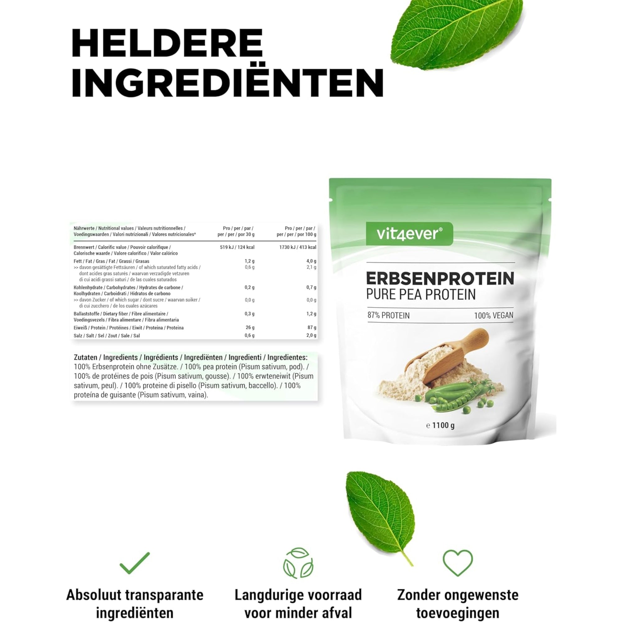 Erbsenproteinpulver | 1,1 kg | Vit4ever 