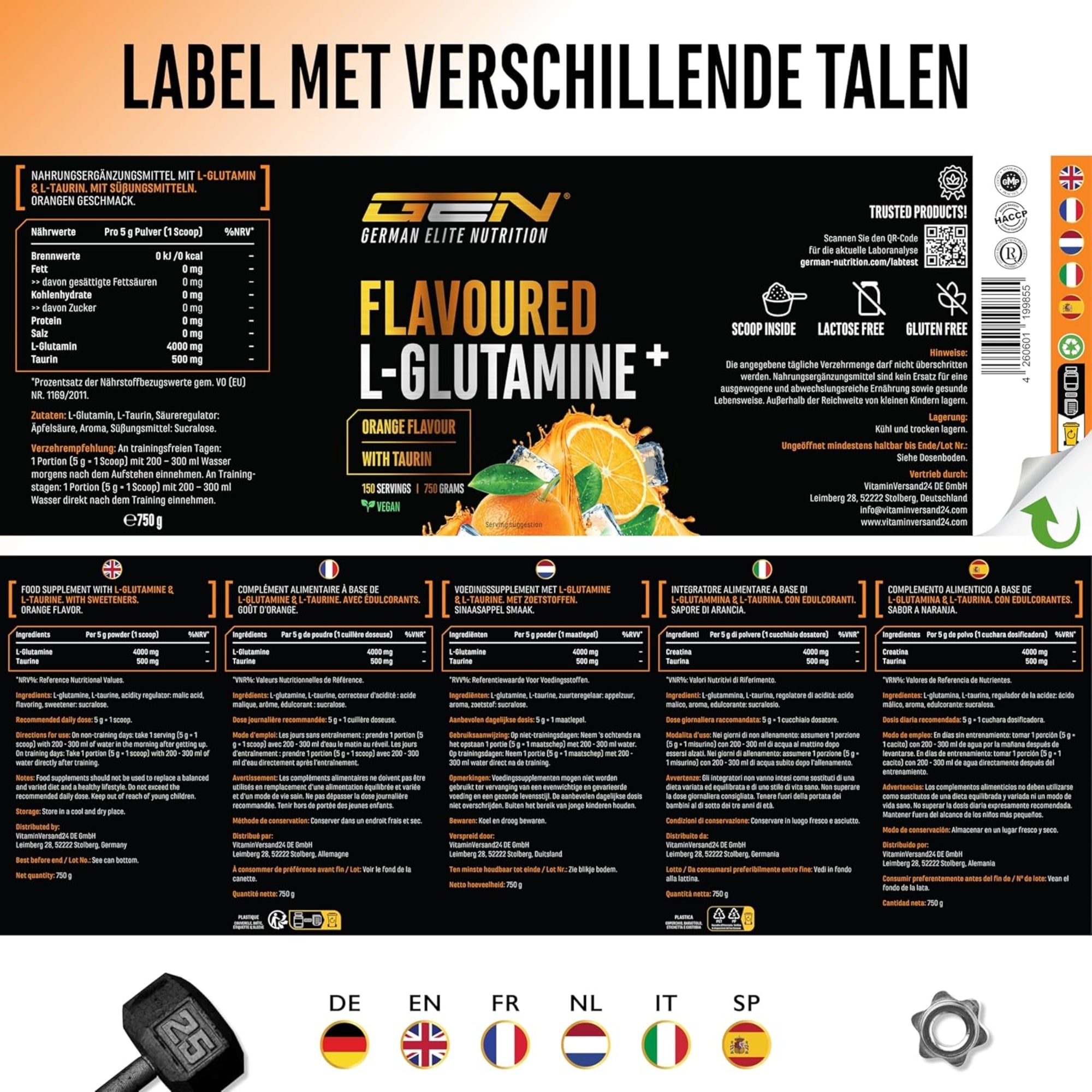 L-Glutamin Pulver | 750 g | German Elite Nutrition