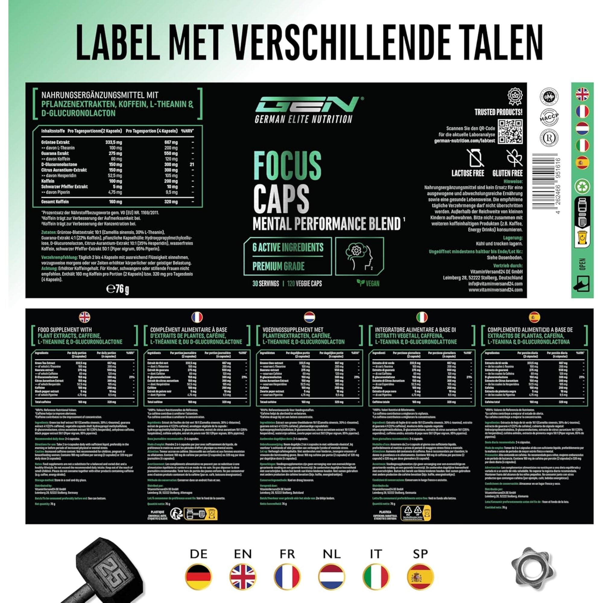 Focus Caps (Mental Performance Blend) 320mg cafeïne | 120 capsules | German Elite Nutrition