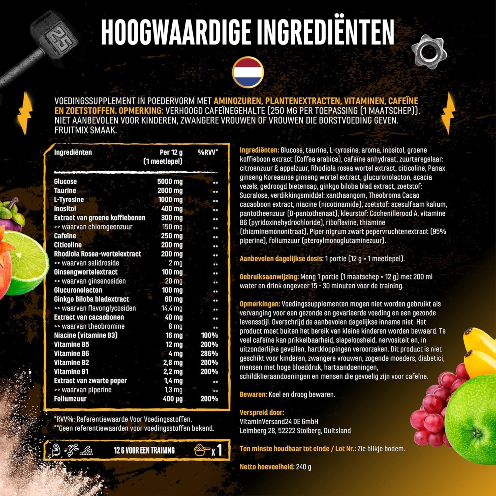 Fokus bis an die Grenzen | Pre-Workout | 240 g | German Elite Nutrition