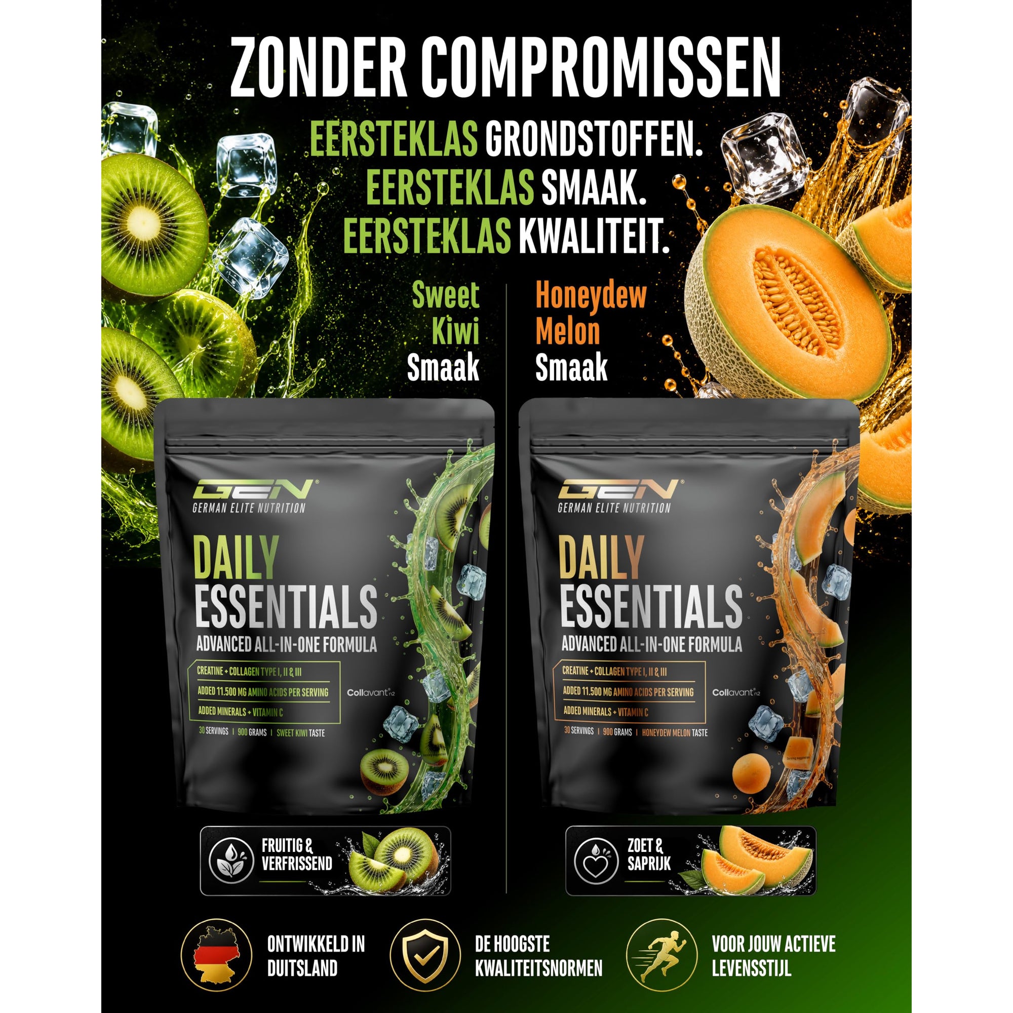 Daily Essentials Creatine + Collageen Kiwi | 900 gram | GEN