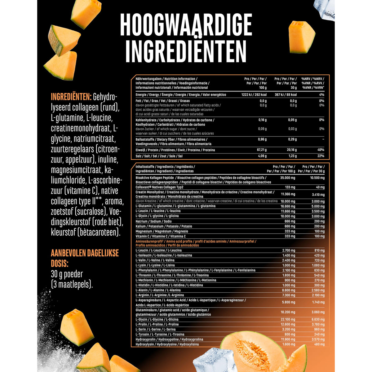 GEN Daily Essentials Creatine + Collageen Honingmeloen 900 gram - poeder met maatschep