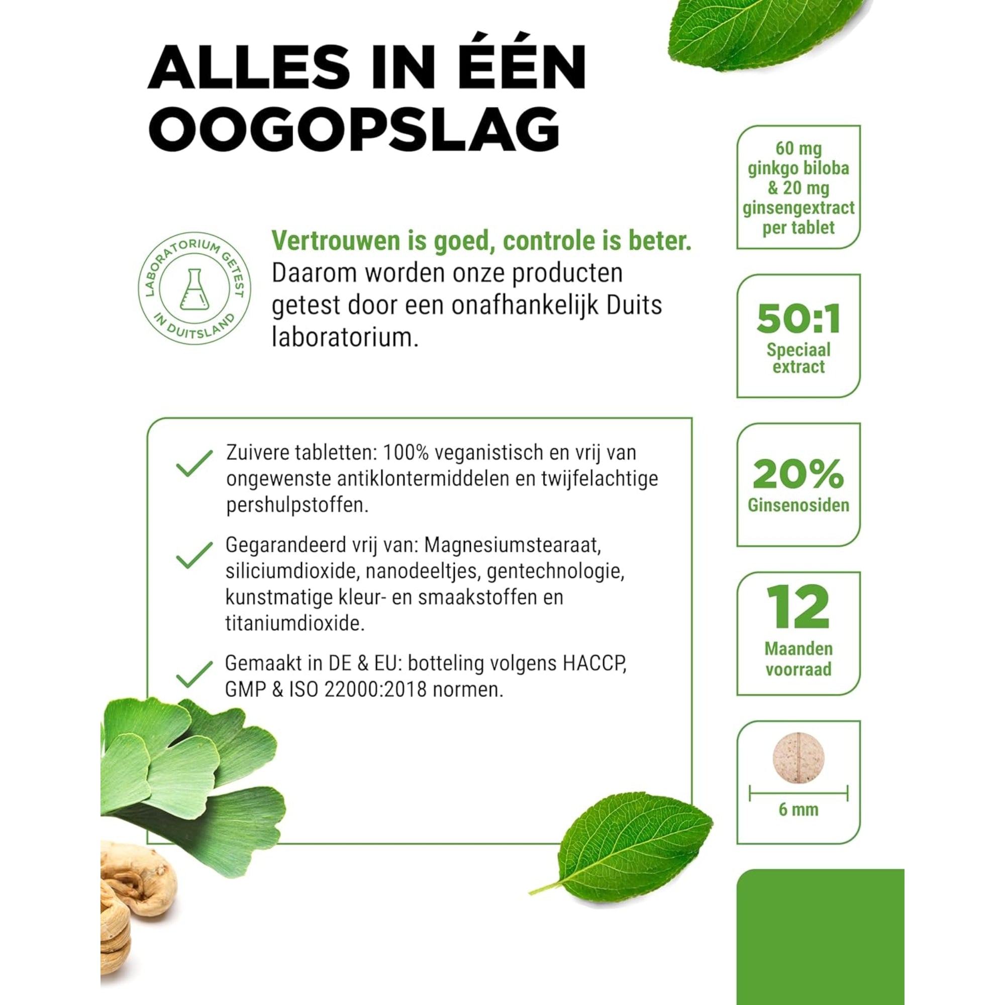 Ginkgo- und Ginseng-Extrakt 50:1 | 365 Tabletten | Vit4ever