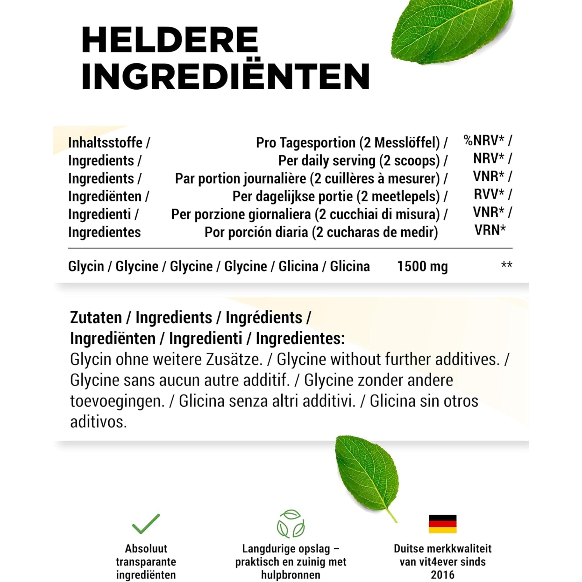 Glycine poeder 100% puur | 1kg | Vit4ever