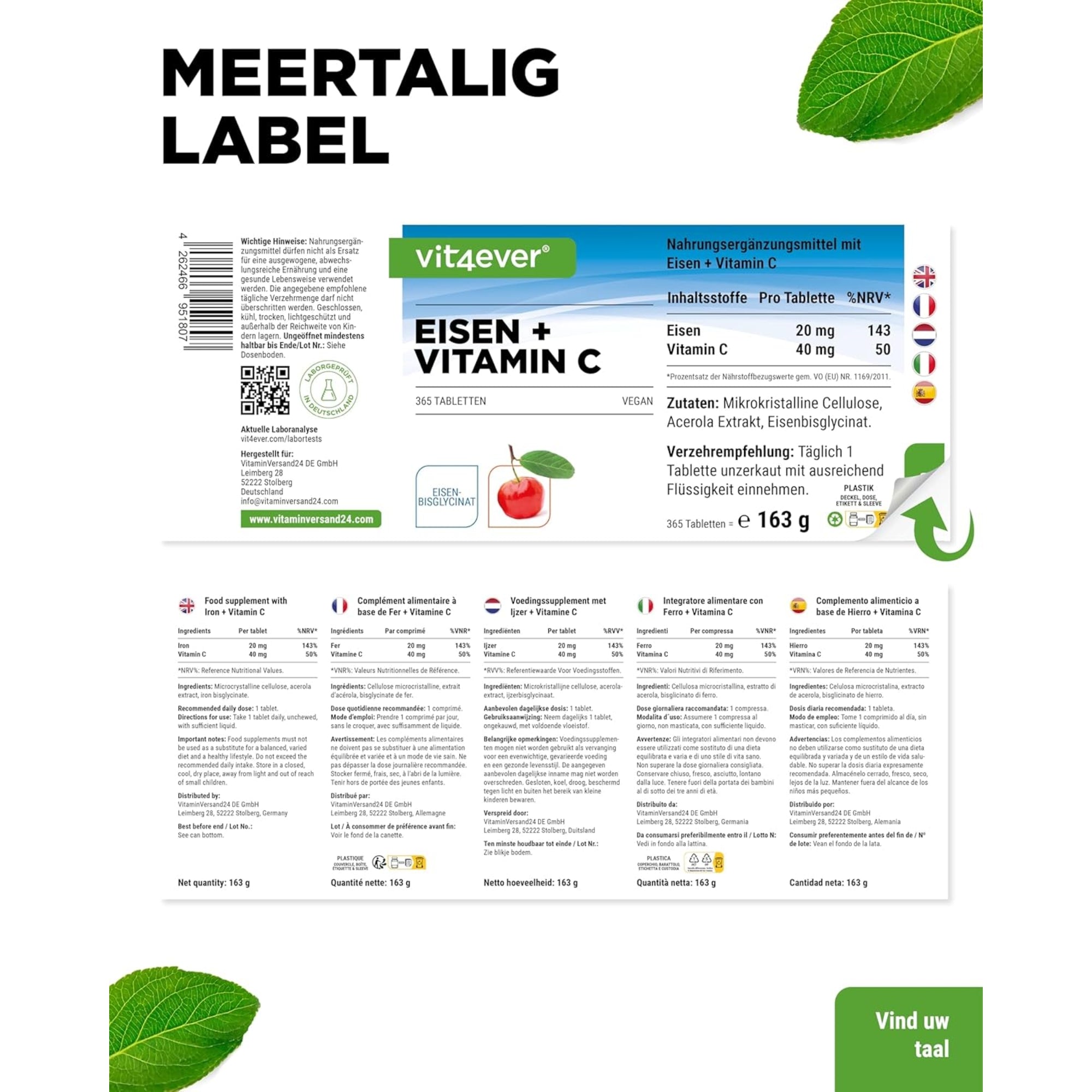 Ijzer + Vitamine C Meertalig Label