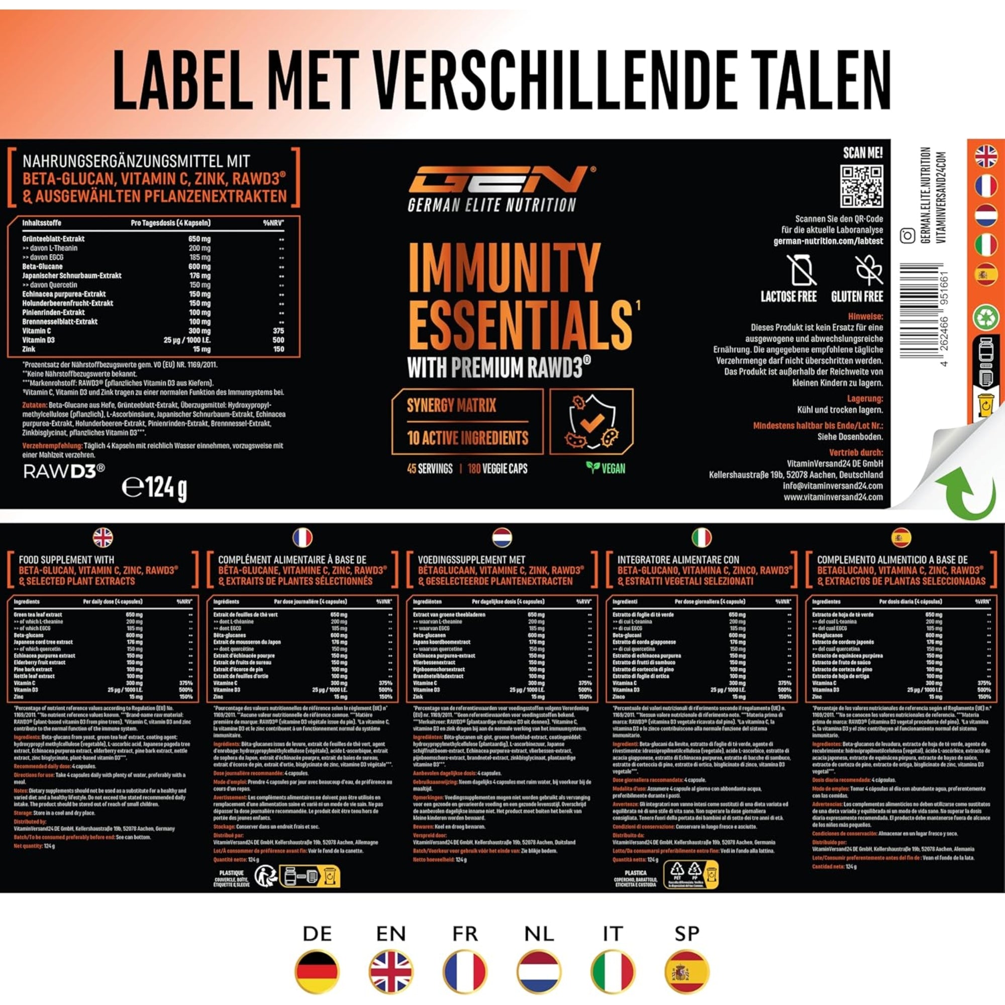 Immunity Essentials (Immuun Ondersteuningsformule) | 180 capsules | German Elite Nutrition