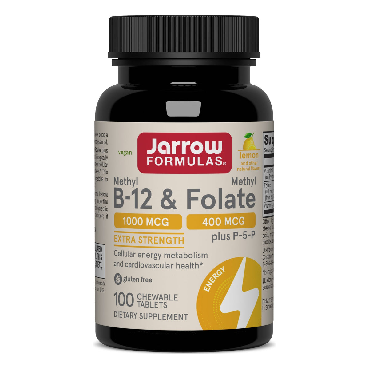 Methyl B12 1000mcg & Methylfolaat 400mcg Citroen - 100 Kauwtabletten - Jarrow Formulas