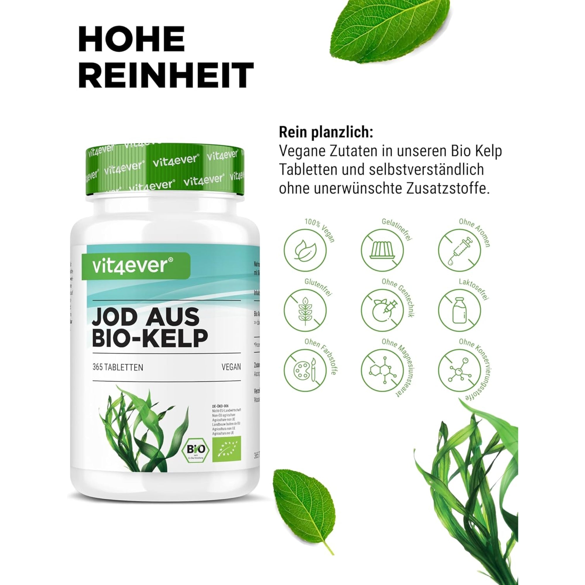 Jodium uit Bio Kelp 200µg | 365 tabletten | Vit4ever