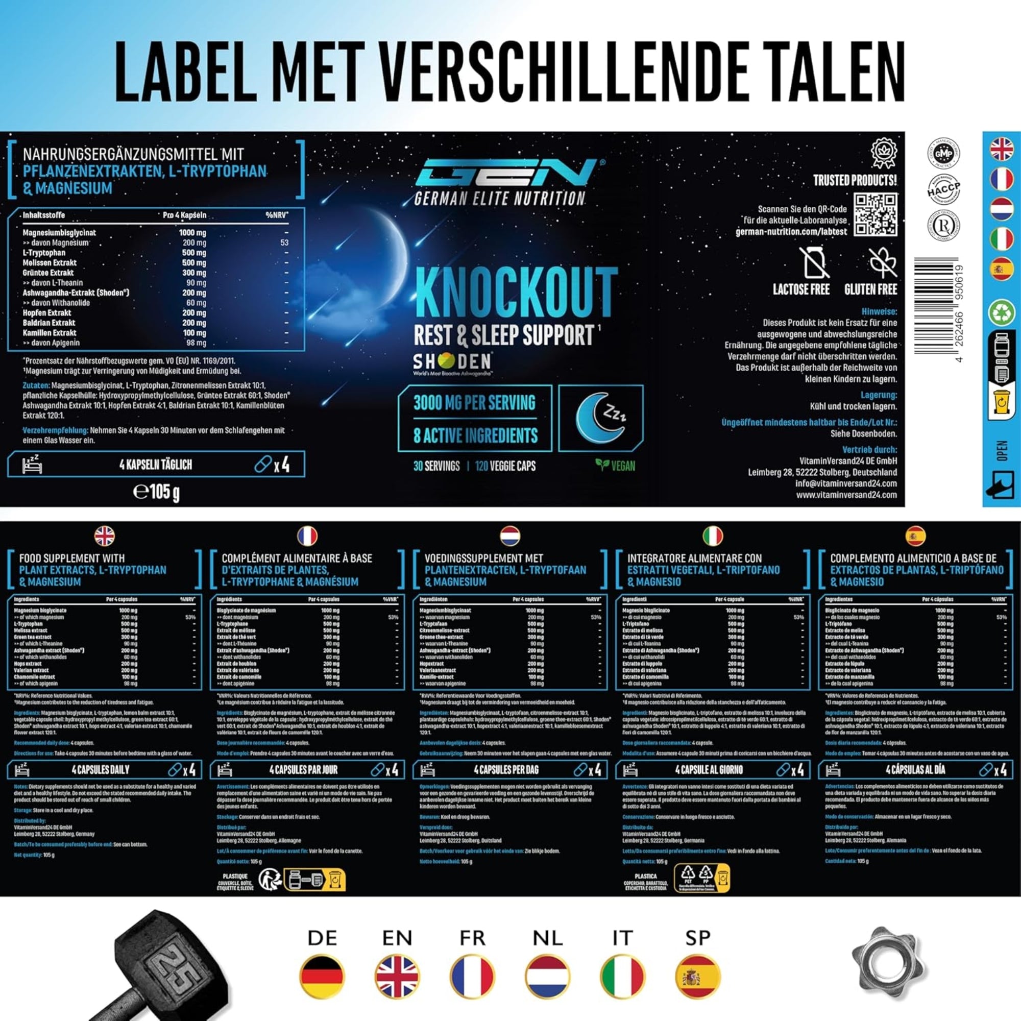 Knockout (Shoden®, Magnesium &amp; Pflanzenextrakte) | 120 Kapseln | German Elite Nutrition