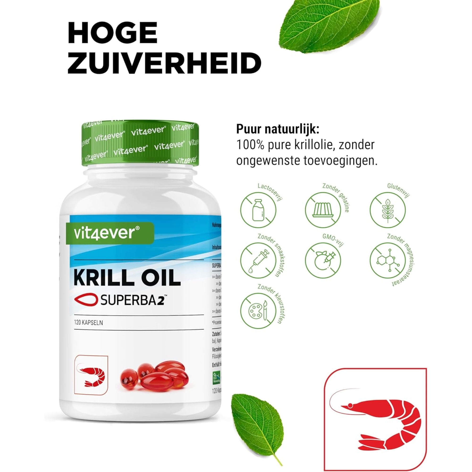 Krillolie met fosfolipiden, omega 3 & astaxanthine | 120 softgels | Vit4ever