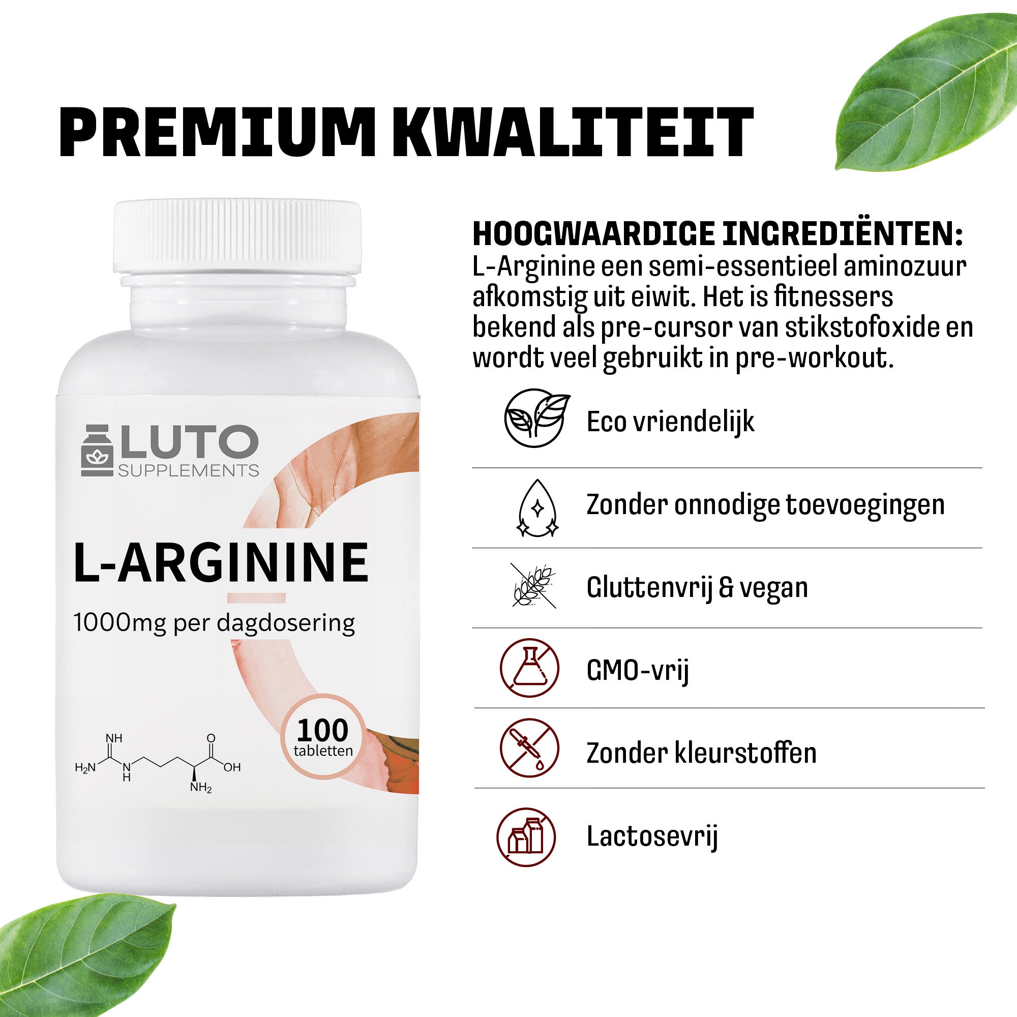 L-Arginine 1000mg | 100 tabletten | LUTO Supplements