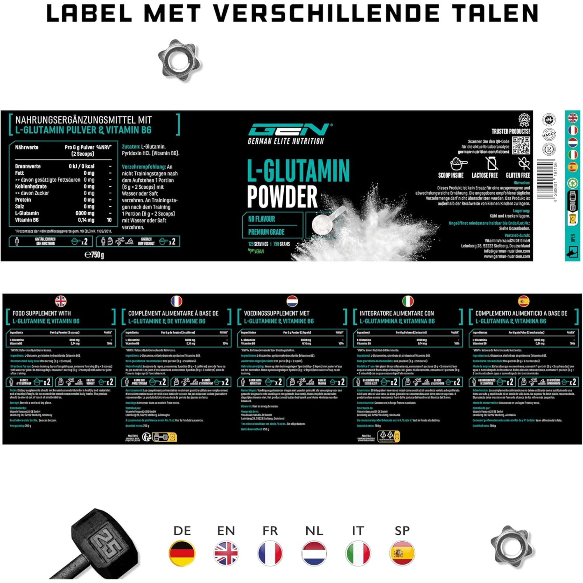 L-glutamine poeder meertalig label GEN