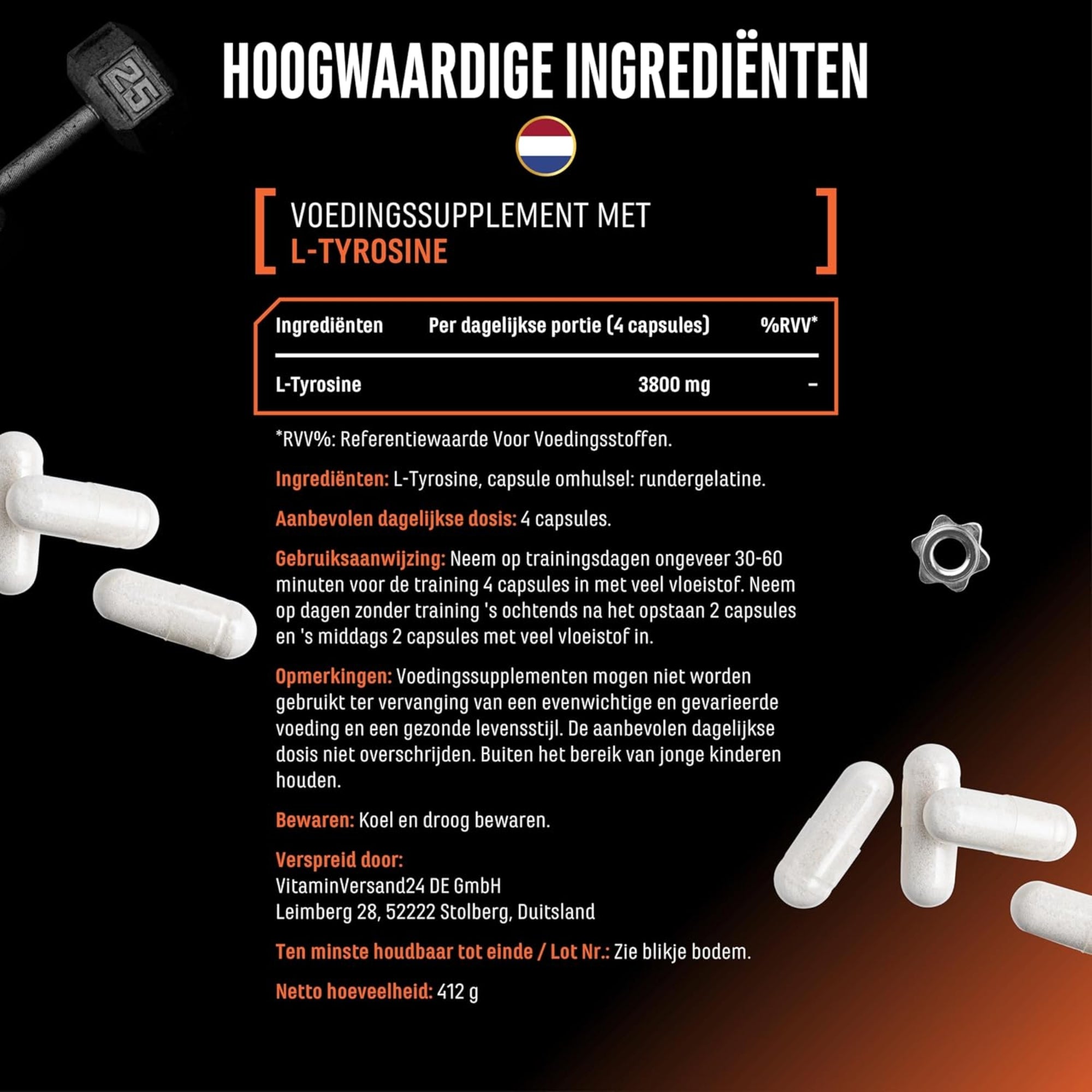 L-Tyrosin Ultra 950 mg | 365 Kapseln | German Elite Nutrition