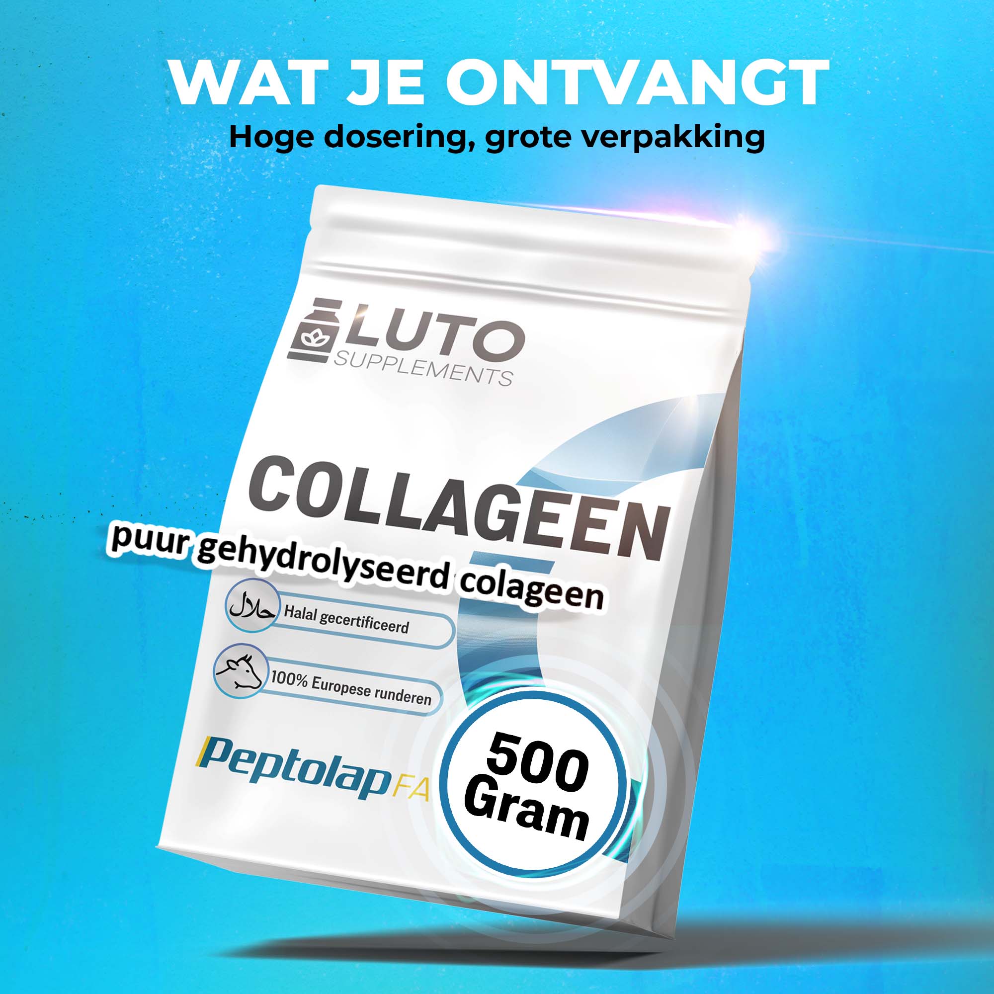 Peptolap Fast Gehydrolyseerd Halal Collageenpoeder Type I & III | 500g | LUTO Supplements