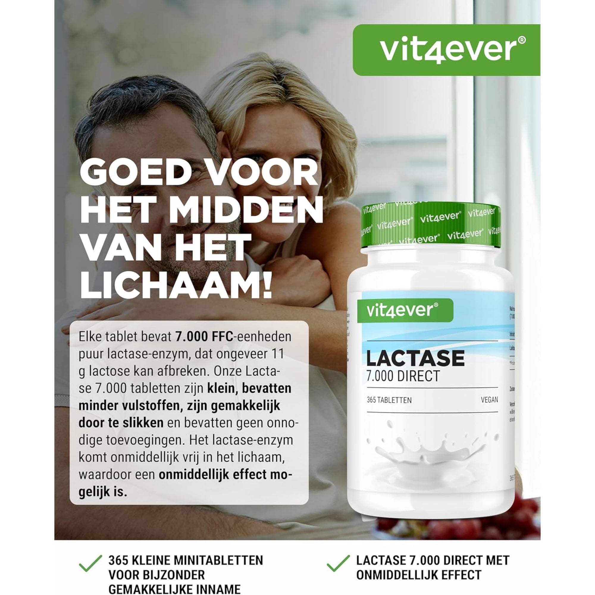 Lactase 7.000 FCC (Direct) | 180 of 365 tabletten | Vit4ever