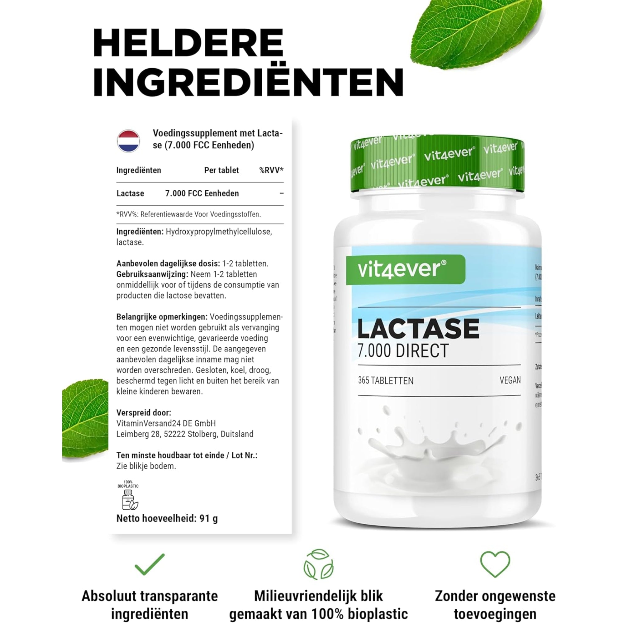 Lactase 7.000 FCC (Direkt) | 180 oder 365 Tabletten | Vit4ever