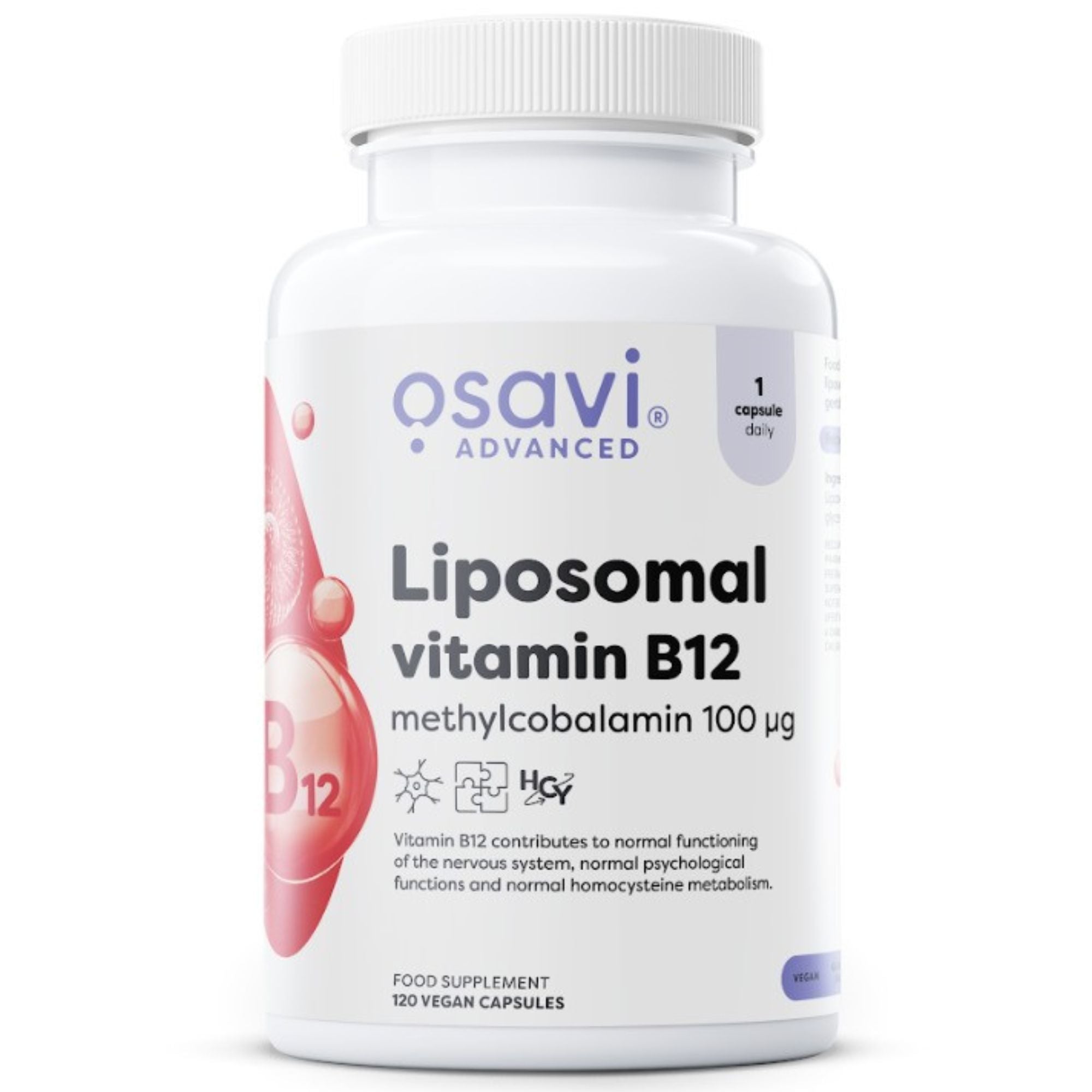 Liposomale Vitamine B12 Methylcobalamine 100μg | 120 Capsules | Osavi