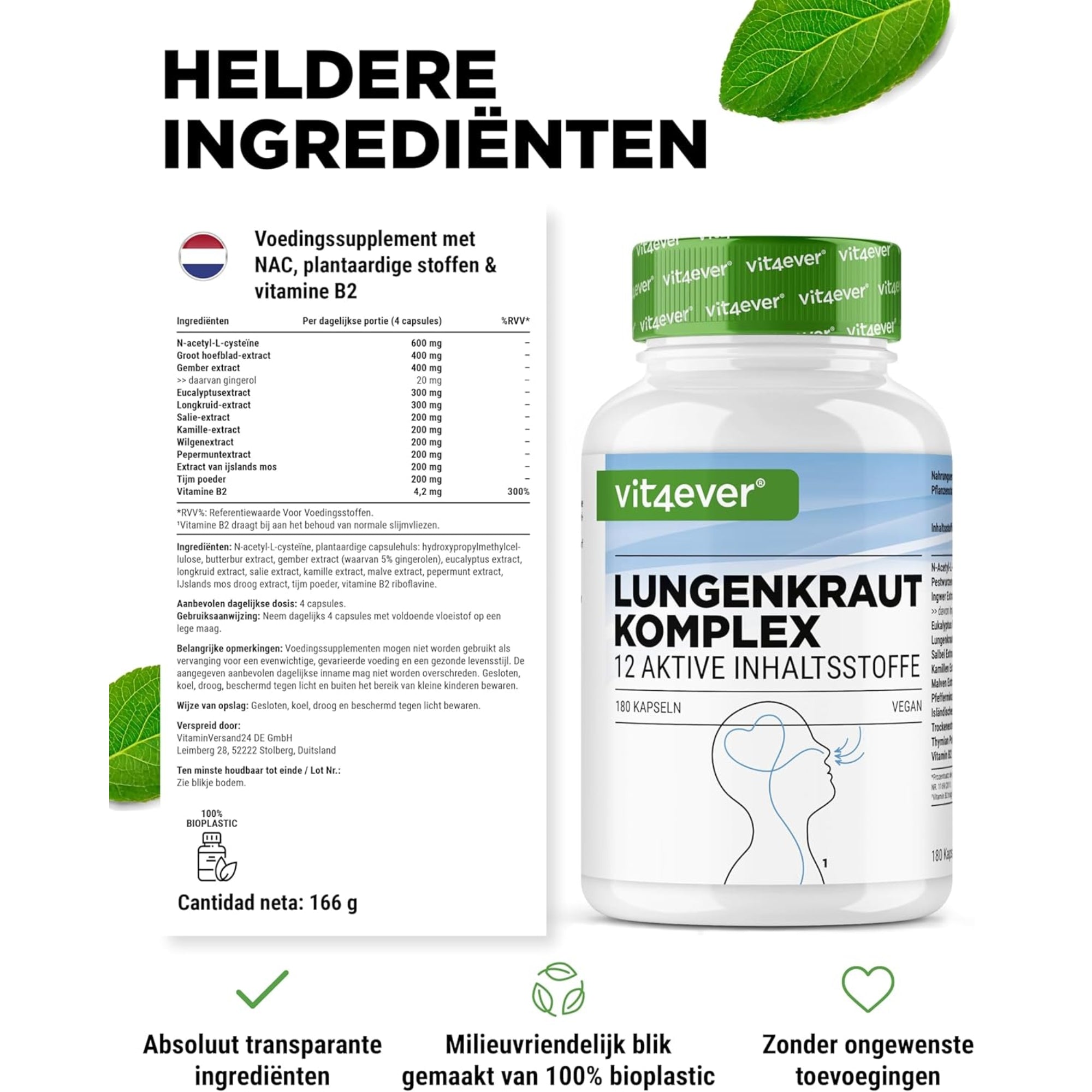 Lungenkraut-Atemwegskomplex mit NAC &amp; Kräutern | 180 Kapseln | Vit4ever