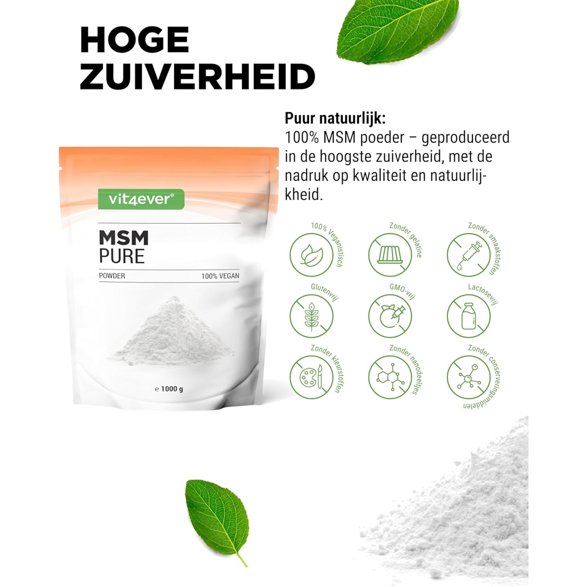 MSM-poeder | Methylsulfonylmethaam | 1 kg | 99,9% zuiver | Vit4ever