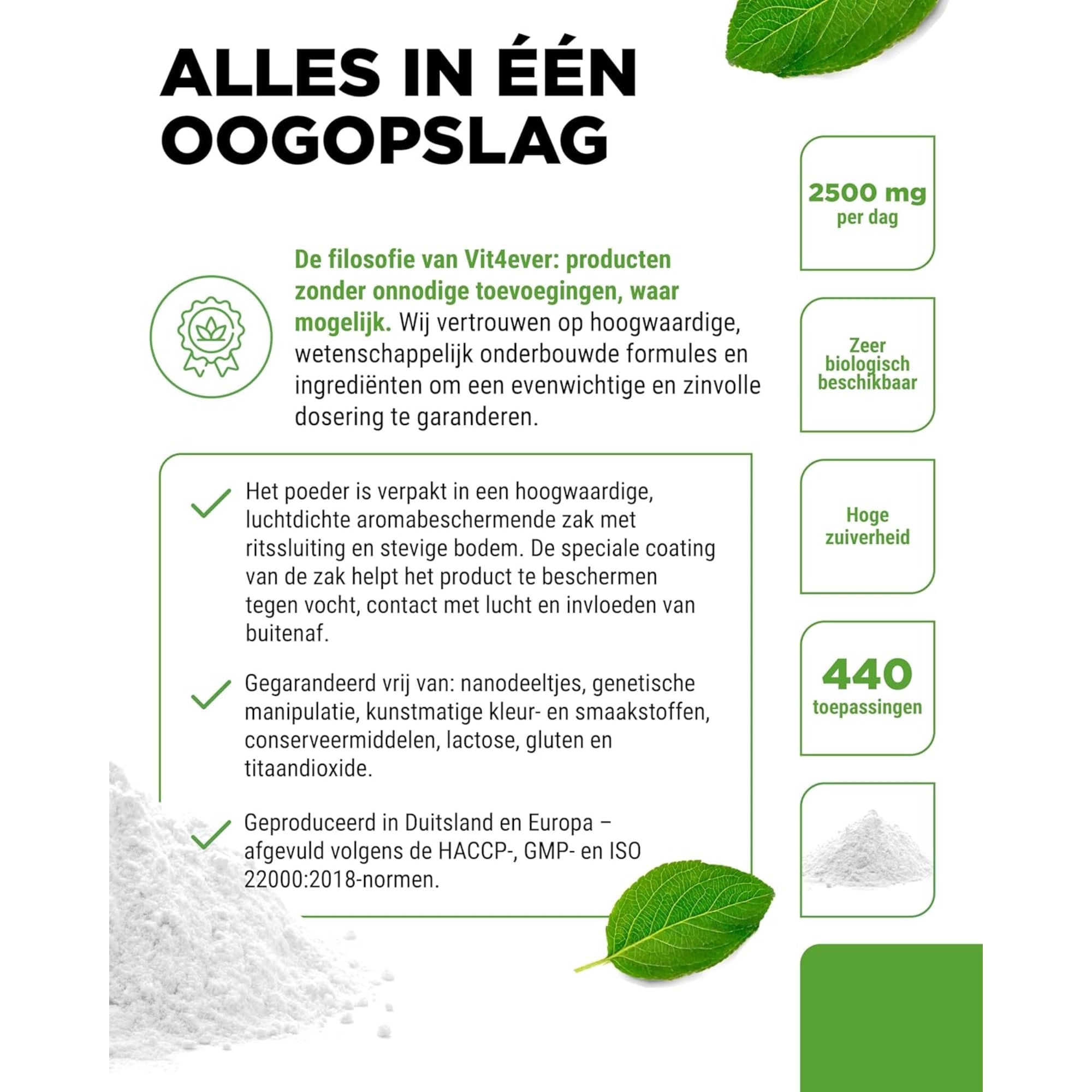 MSM-poeder | Methylsulfonylmethaam | 1 kg | 99,9% zuiver | Vit4ever