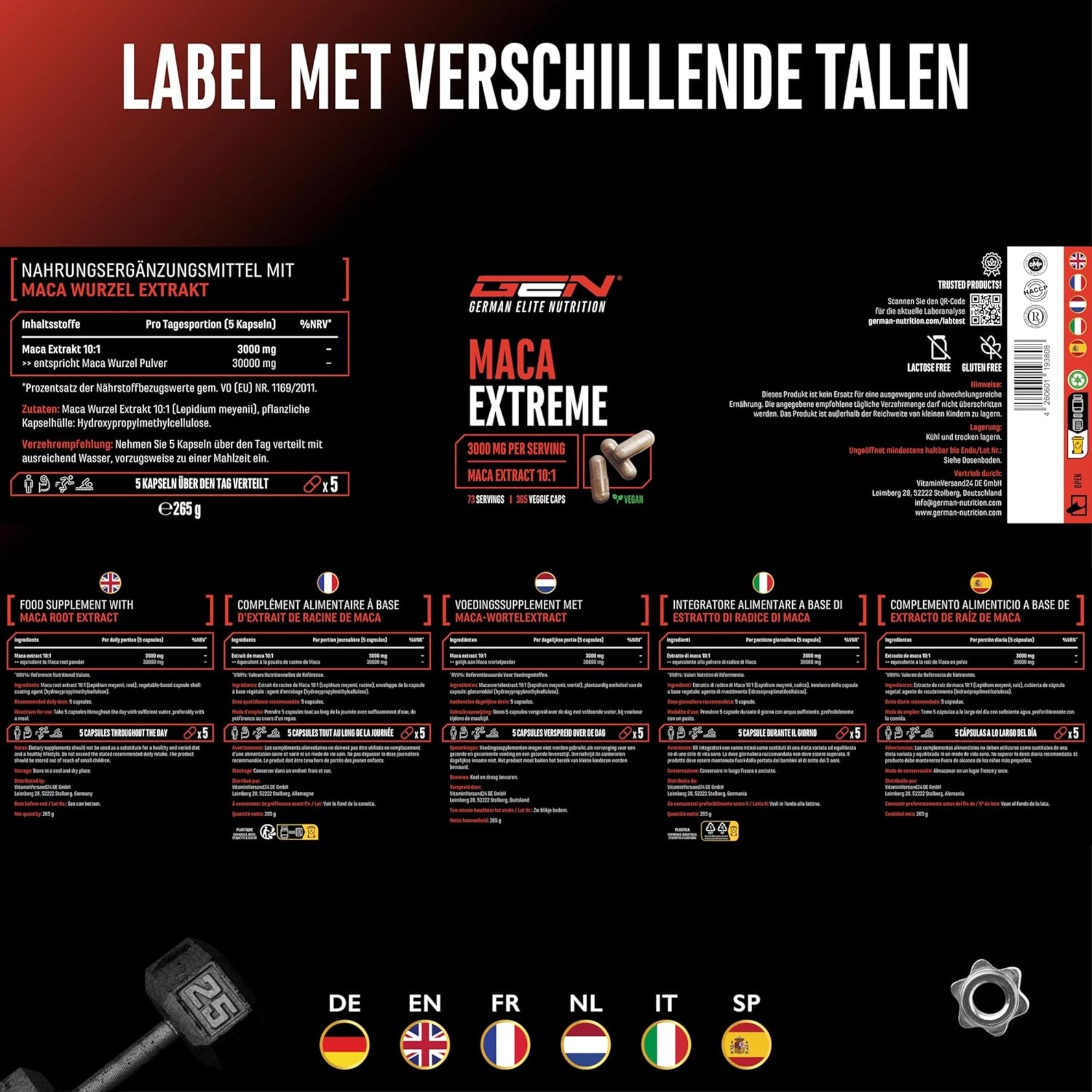 Maca Extreme (Maca-Extrakt 10:1, 600 mg) | 365 Kapseln | German Elite Nutrition