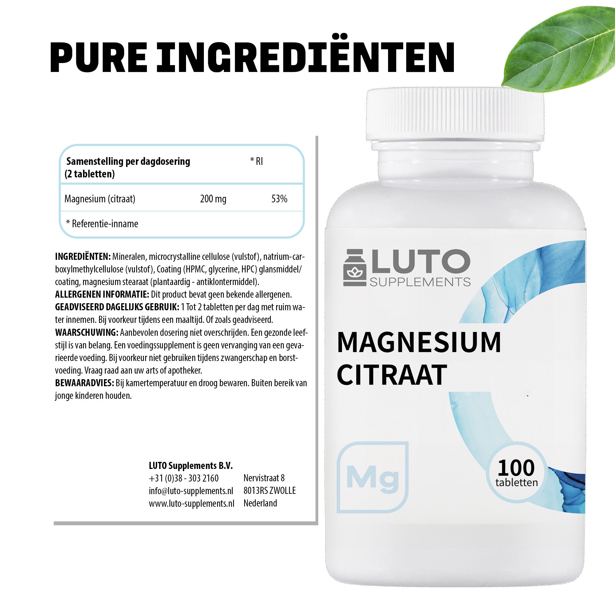 Magnesium Citraat | 100 tabletten | LUTO Supplements