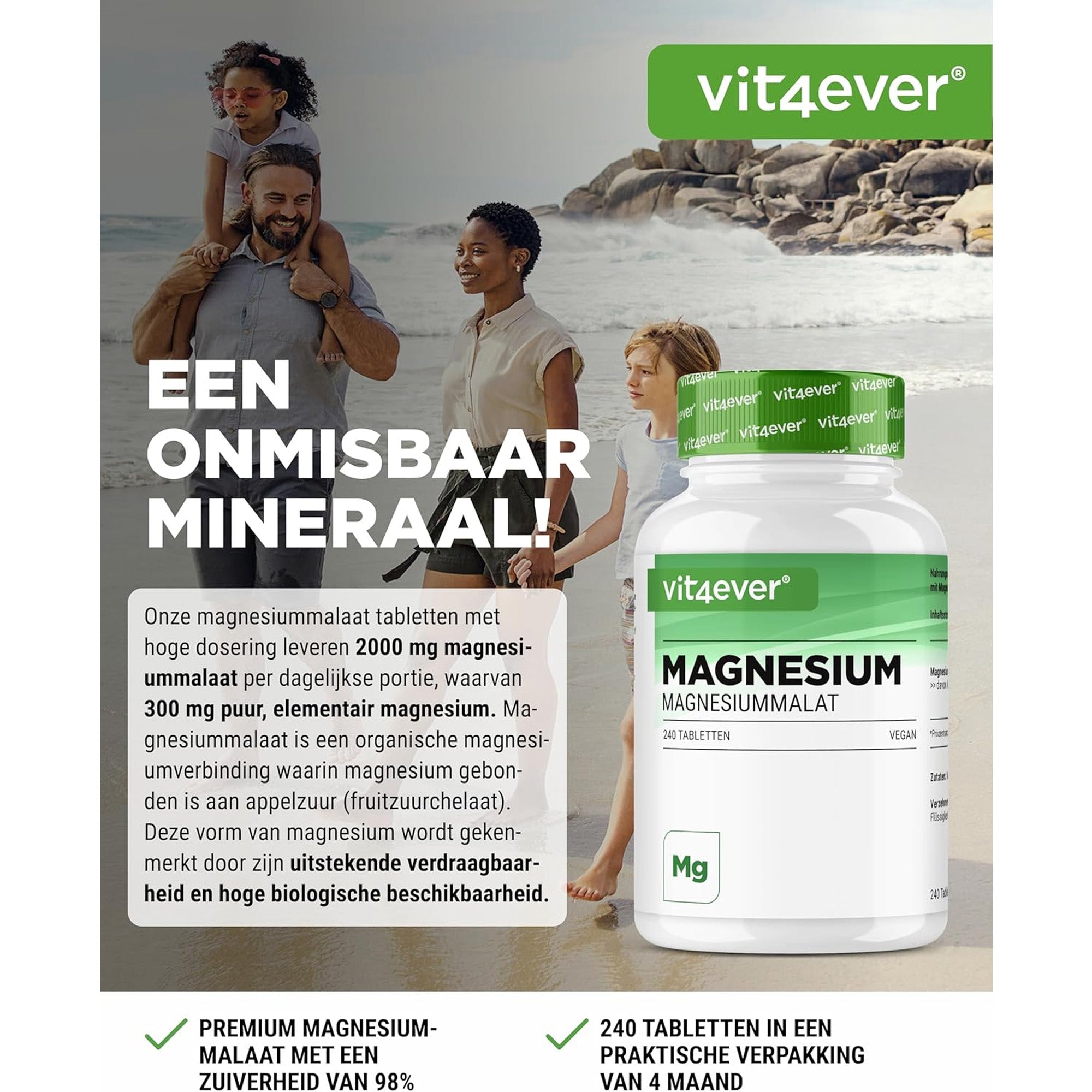 Magnesiummalaat | 240 tabletten of 365 capsules | Vit4ever