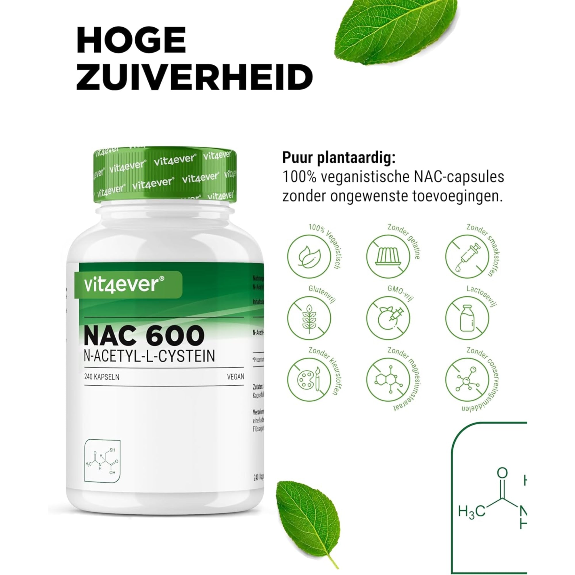 NAC | N-Acetyl L-Cysteïne 180 capsules | 600 mg | 6 maanden voorraad | Veganistisch | Hoog gedoseerd | Vit4ever