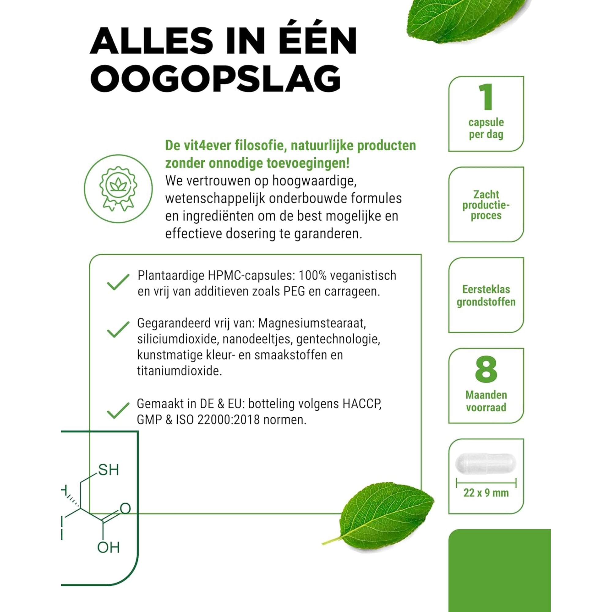 NAC | N-Acetyl L-Cysteïne 180 capsules | 600 mg | 6 maanden voorraad | Veganistisch | Hoog gedoseerd | Vit4ever