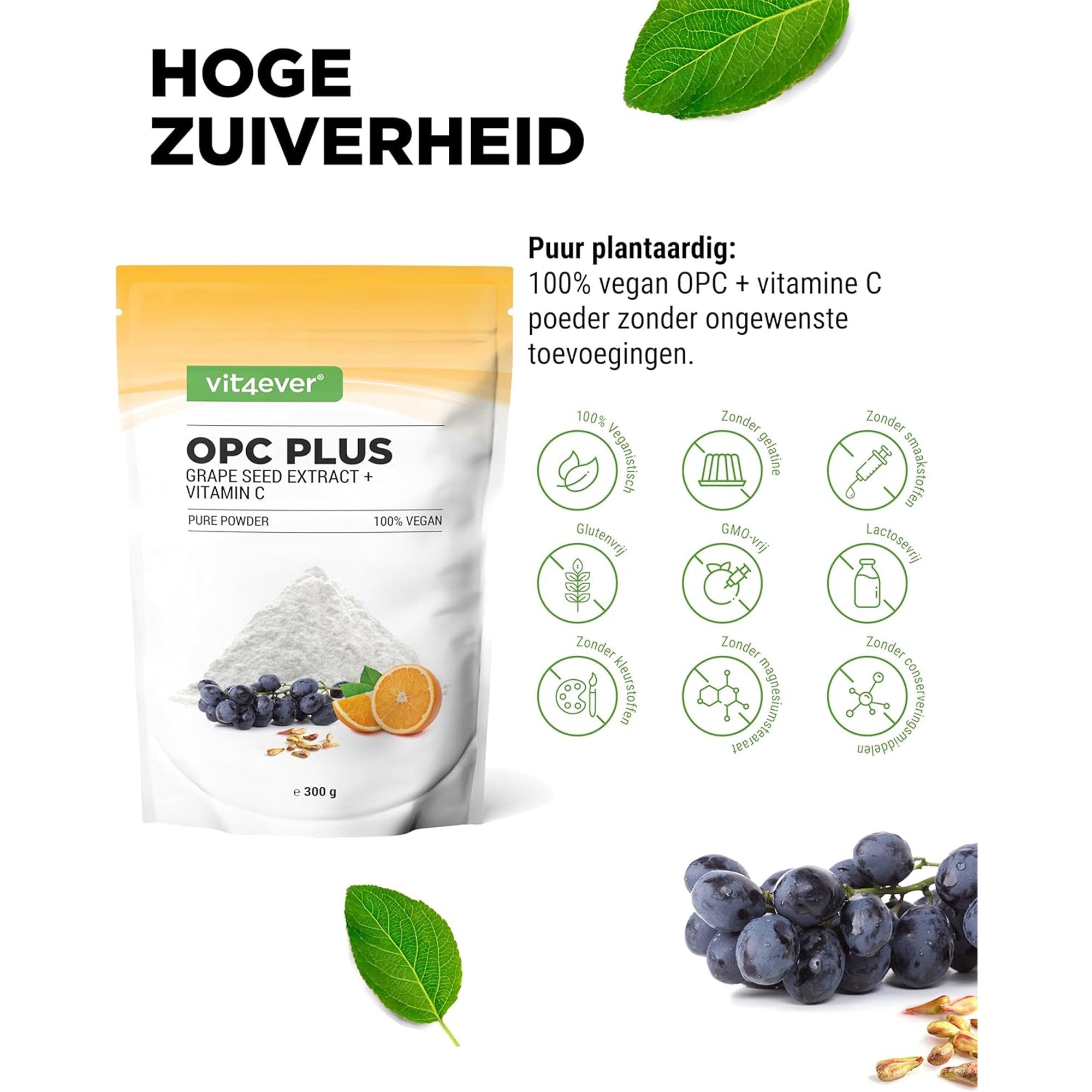 OPC Druivenpitextract + Vitamine C Poeder | 300g | Vit4ever