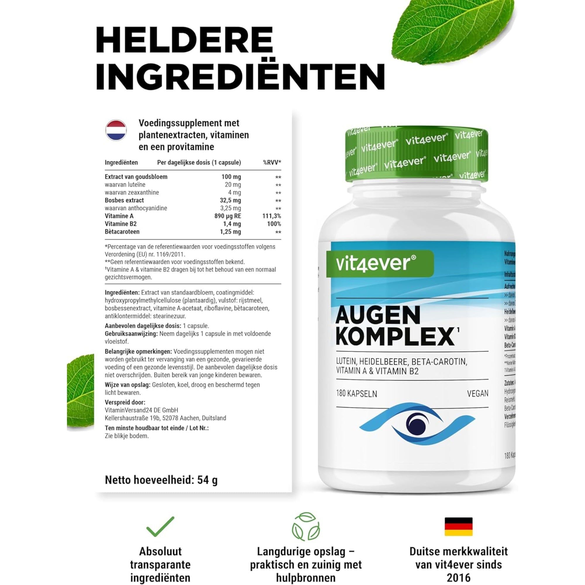 Ogen Complex met Luteïne, Vitamine A & B2 | 180 Capsules | Vit4ever