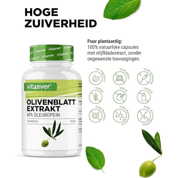 Olijfbladextract (40% Oleuropeïne) 650mg | 180 capsules | Vit4ever