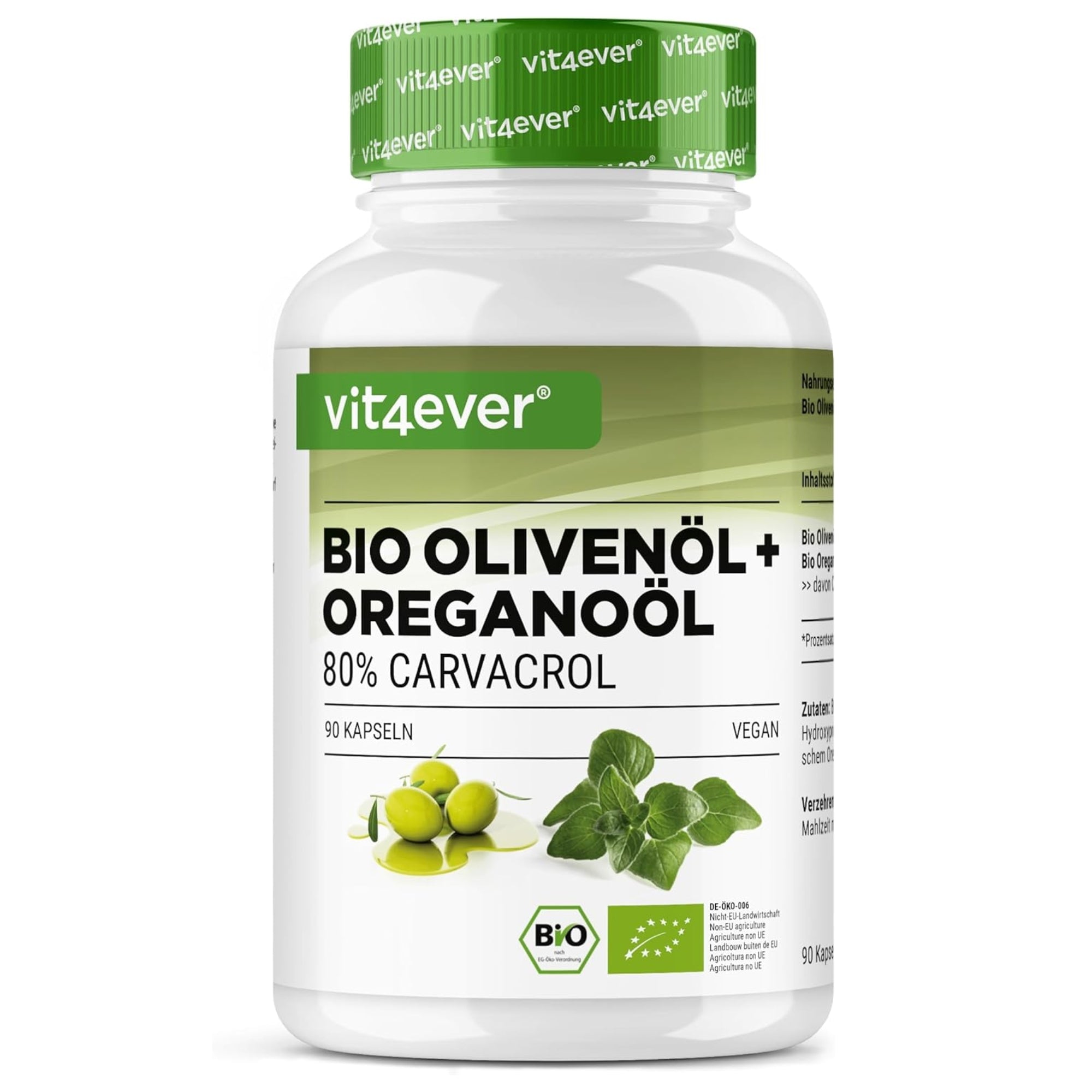 Bio Olijfolie + Oregano-olie (Carvacrol 80mg) | 90 capsules | Vit4ever