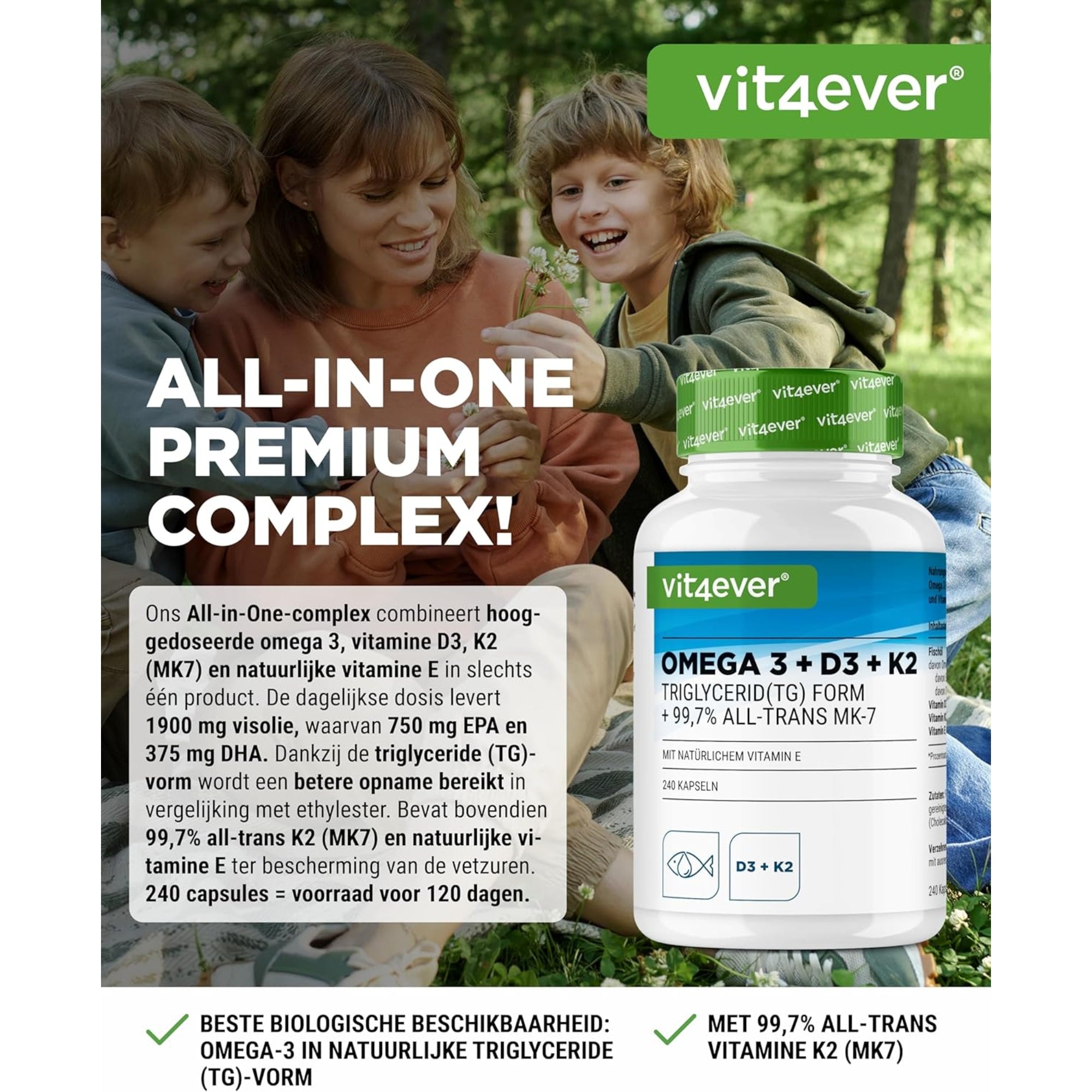 Omega 3 + D3 + K2 Complex | 240 Capsules | Vit4ever