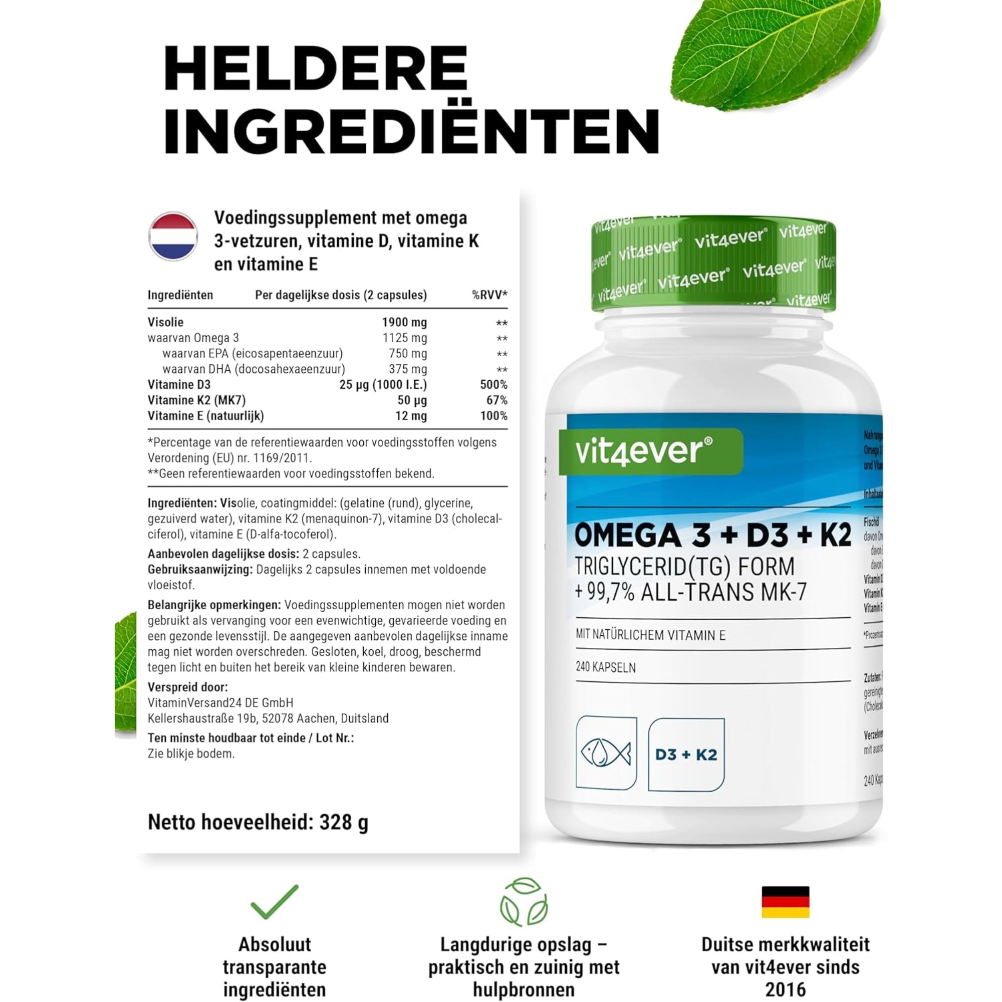 Omega 3 + D3 + K2 Complex | 240 Capsules | Vit4ever