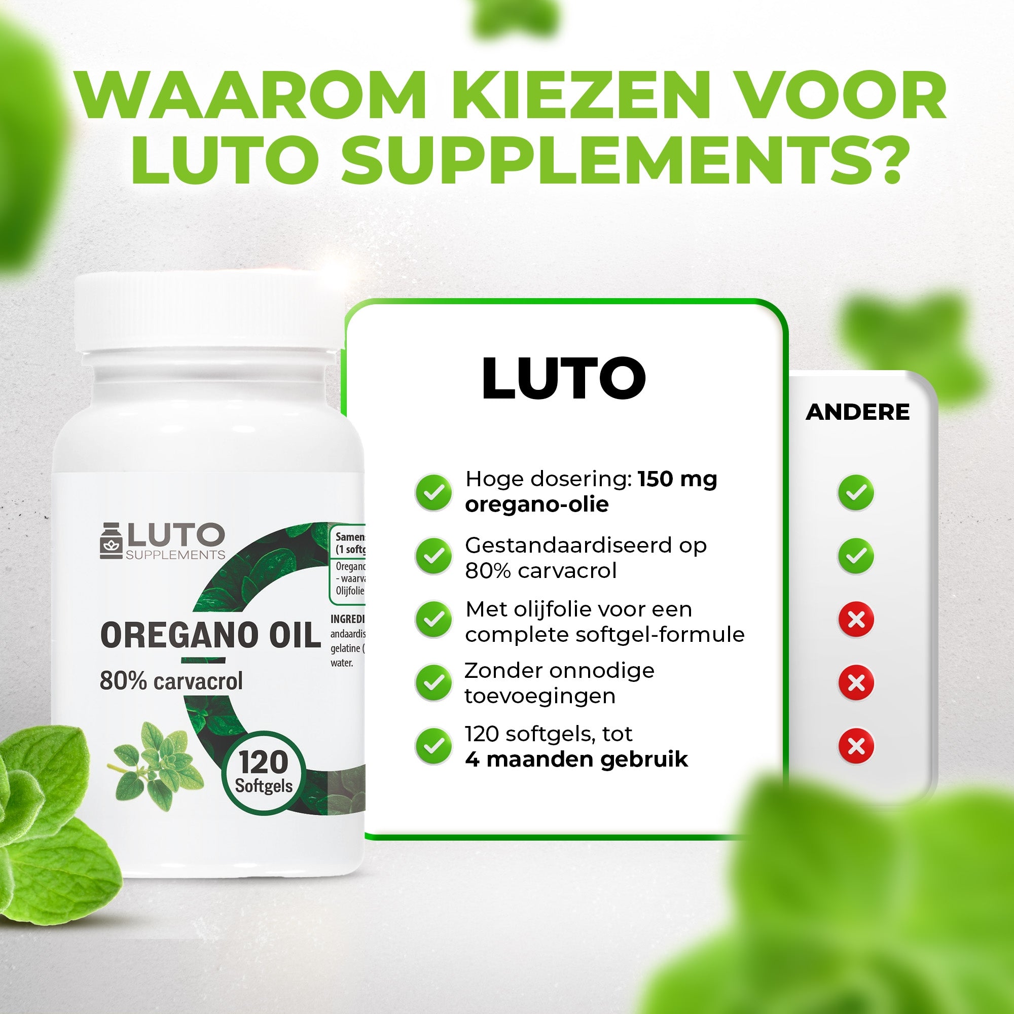 Oregano olie 150 mg 80% Carvacrol | 120 capsules | LUTO Supplements