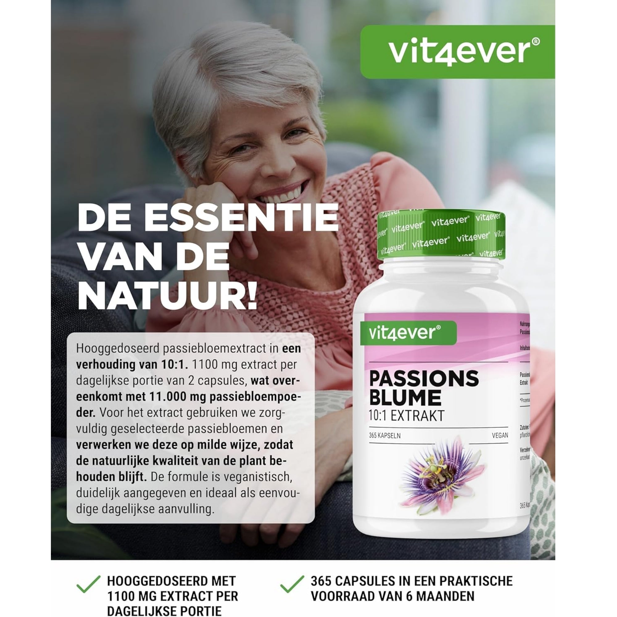 Passiebloem 10:1 Extract | 365 capsules | Vit4ever