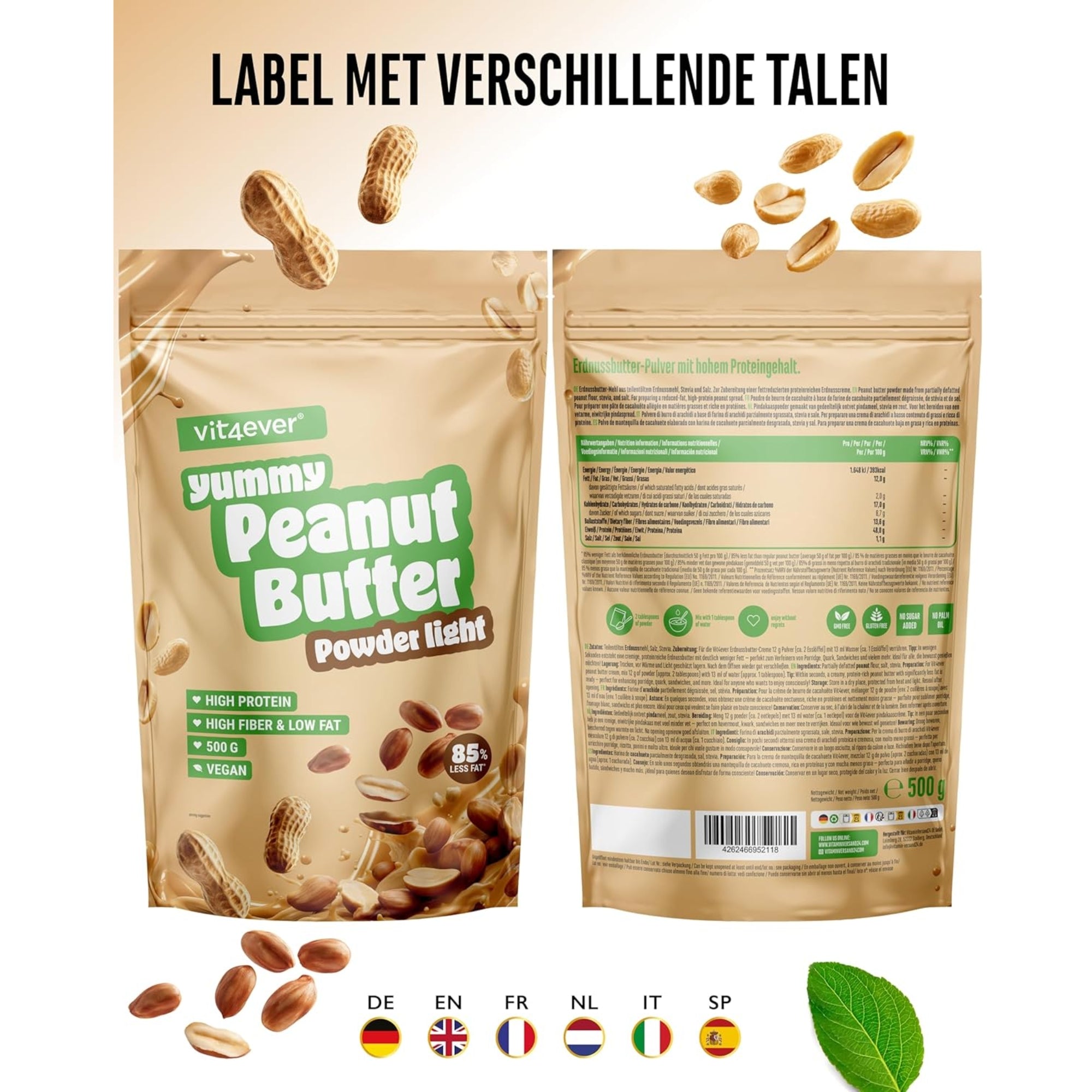 Pindakaas Poeder Light | 500 gram | Vit4ever