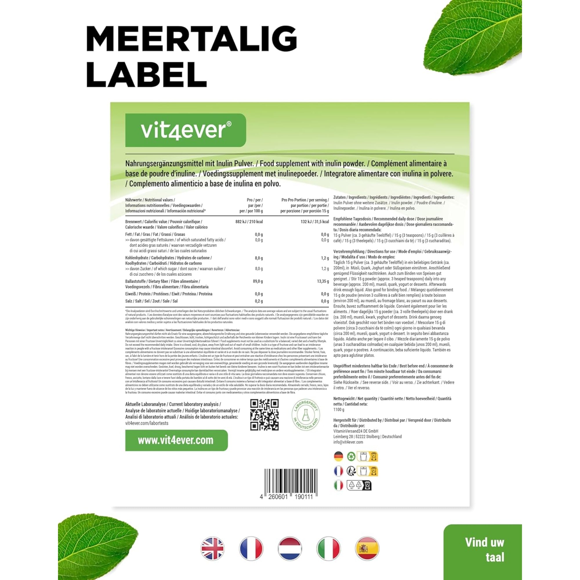 Inuline poeder (uit cichoreiwortel) 1,1kg | Vit4ever