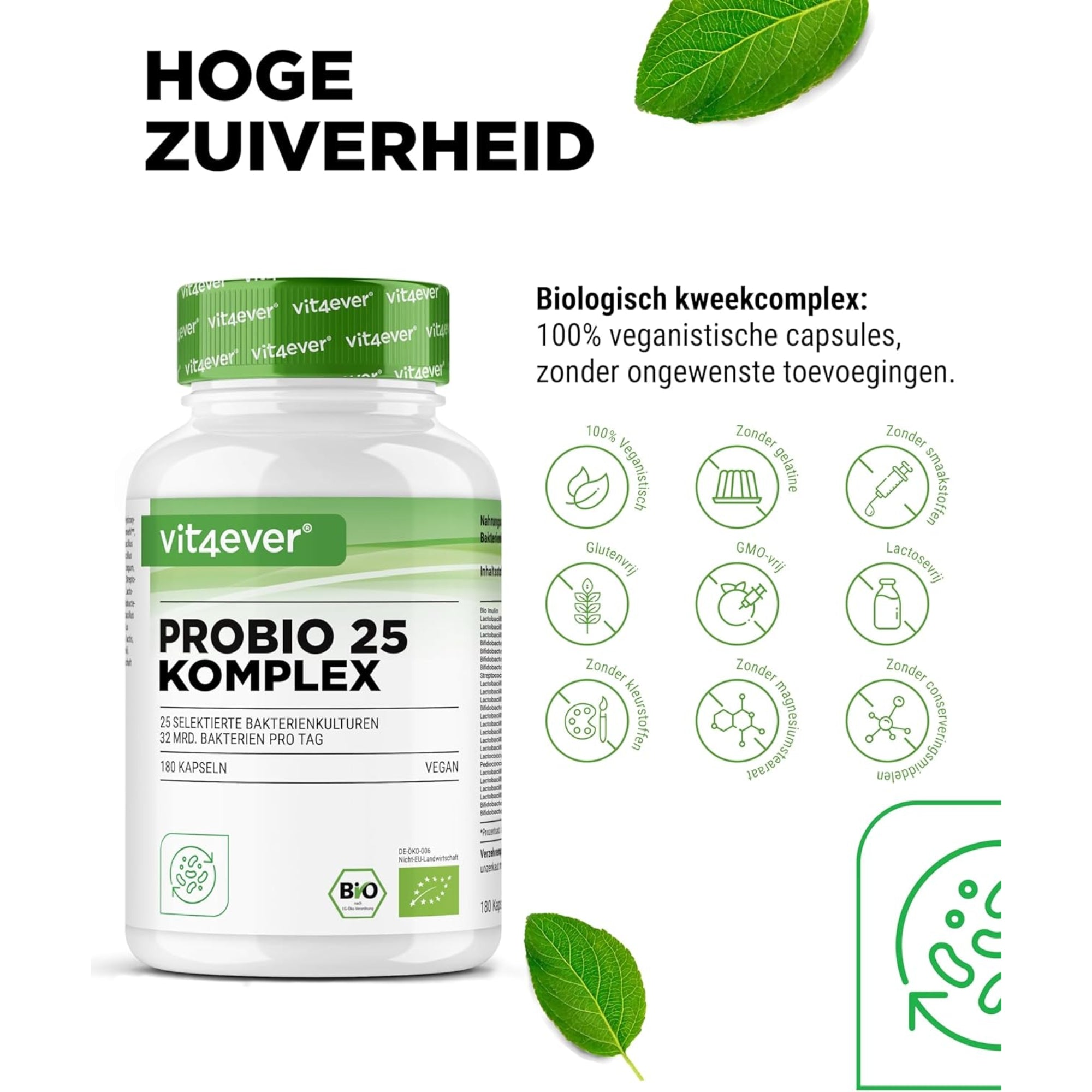 Probiotika-Komplex (Probio 25) mit 25 Bakterienstämmen + Bio-Inulin 32 Milliarden KVE | 180 Kapseln | Vit4ever