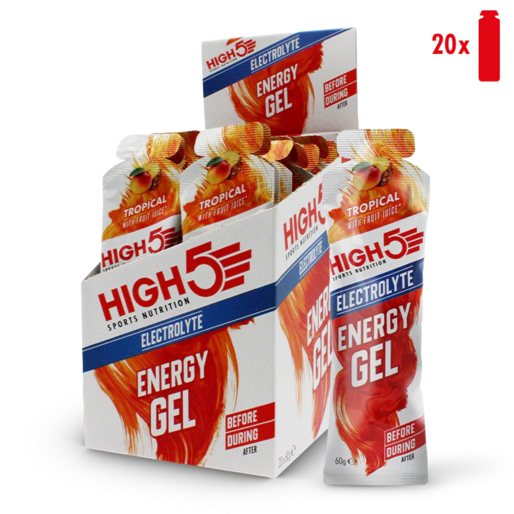 High5 Energy Gel Electrolyte Tropical | 23 g koolhydraten per gel