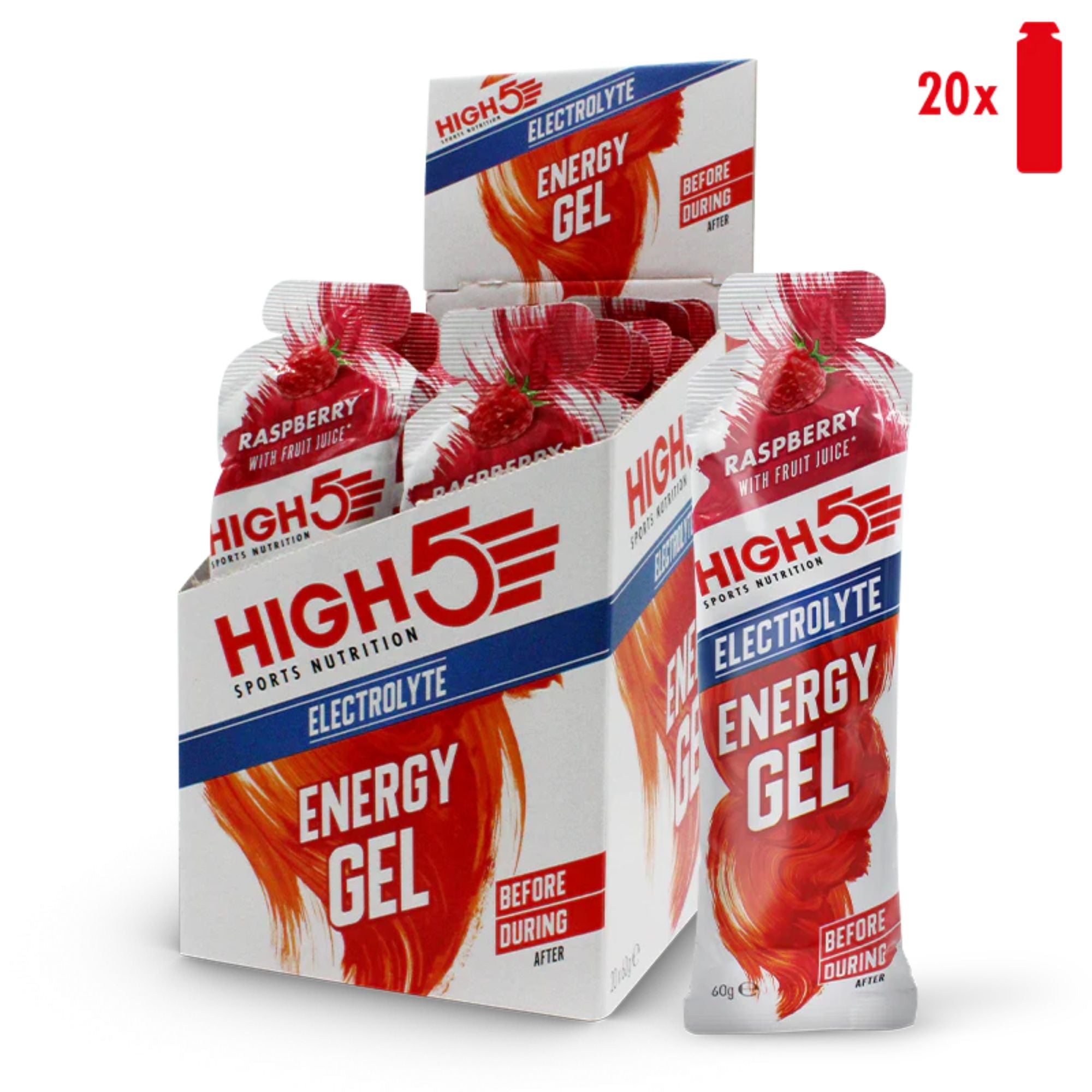 High5 Energy Gel Electrolyte Raspberry | 23 g koolhydraten per gel