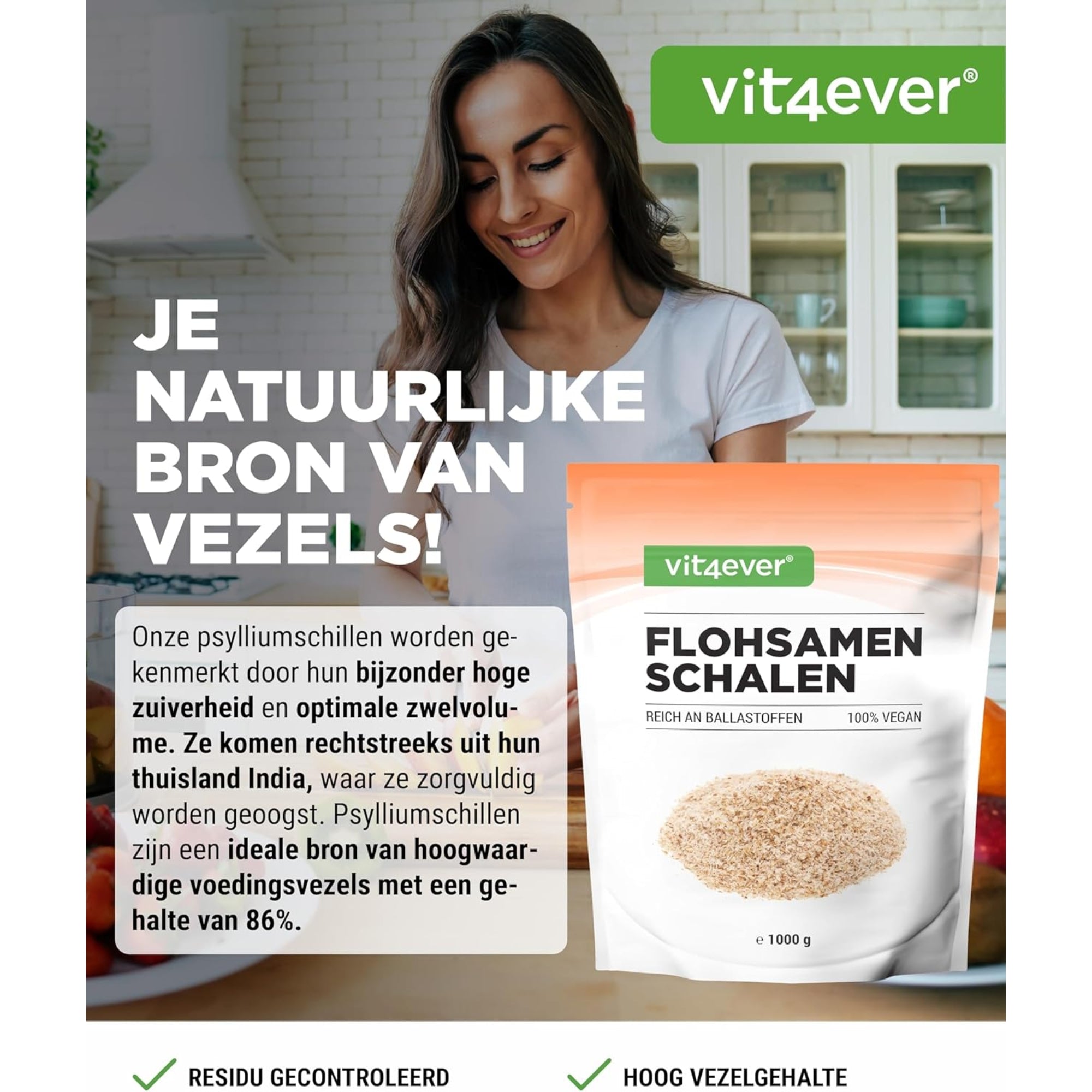 Psylliumvezels (Psyllium Husk) 1000g | Vit4ever