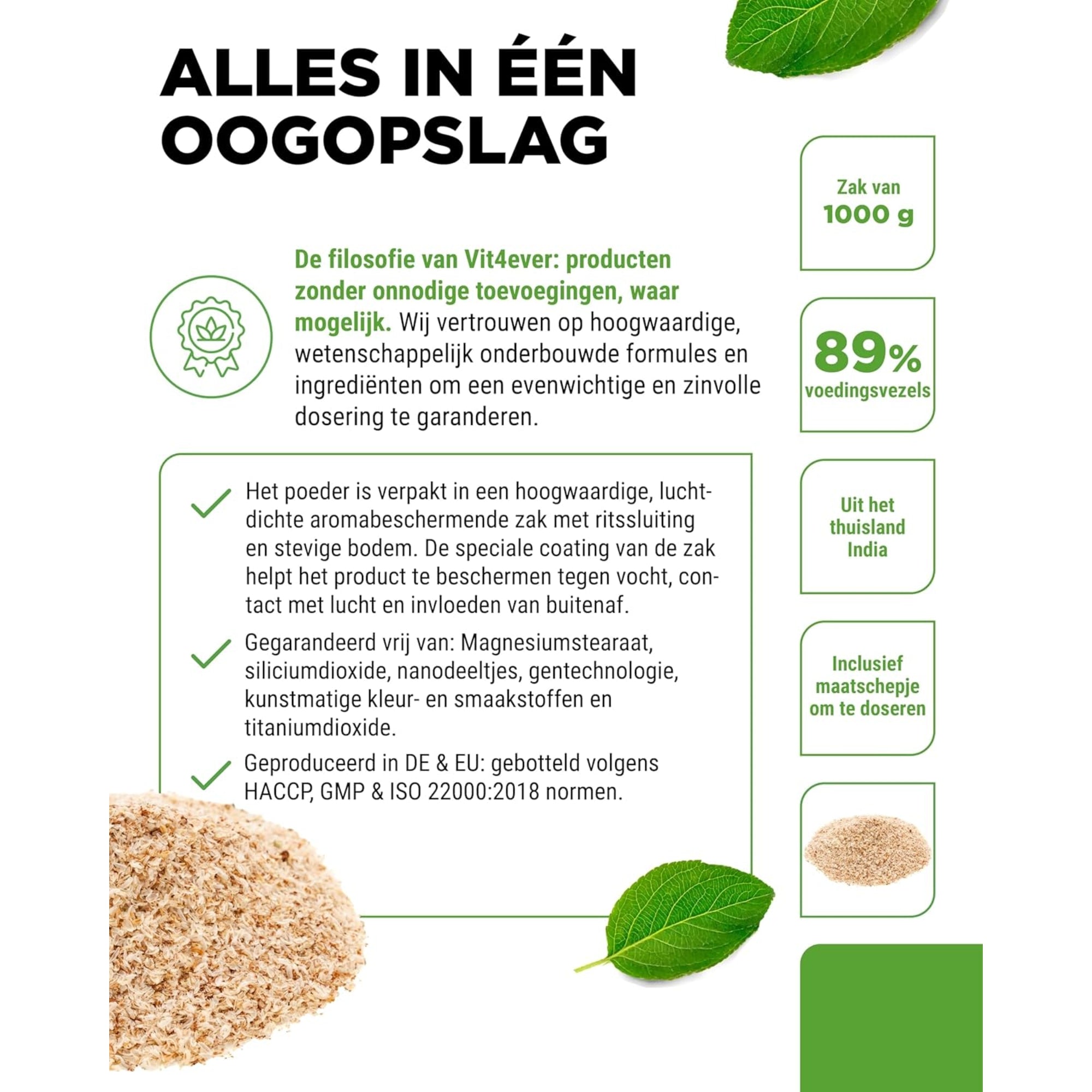 Psylliumvezels (Psyllium Husk) 1000g | Vit4ever