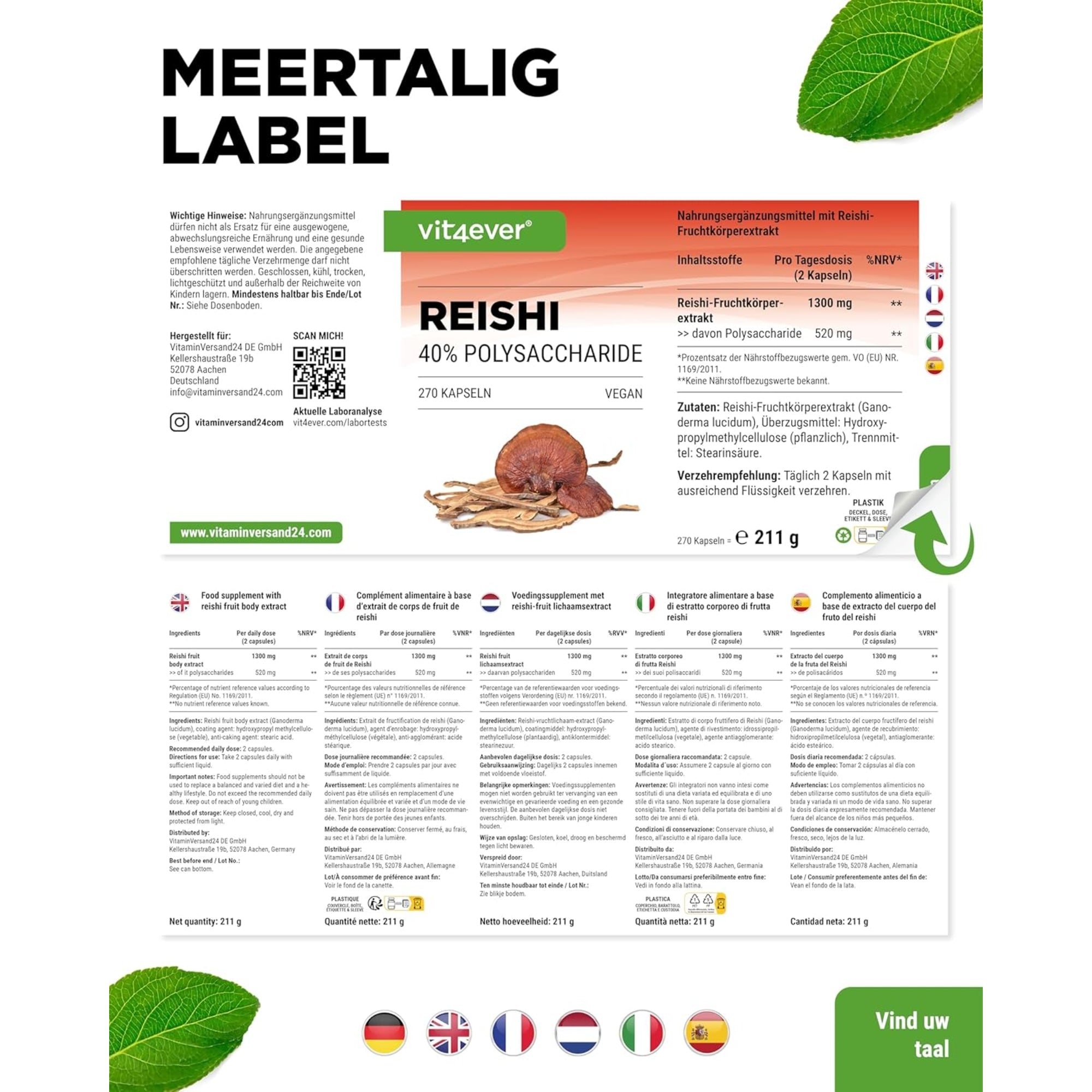 Reishi Intenso 1300mg | 270 capsules | Vit4ever