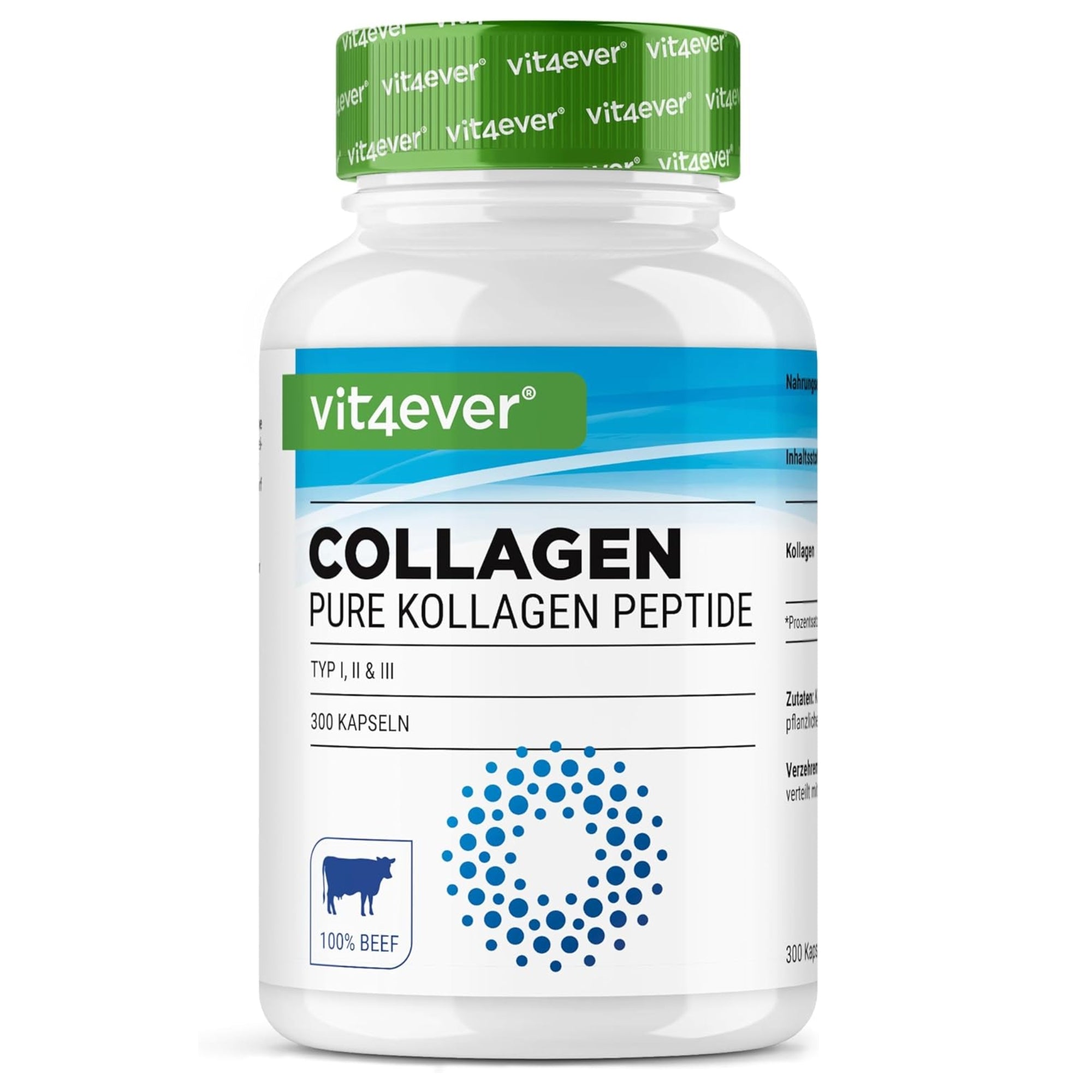Runder collageen 4500 mg | 300 capsules | Type 1, 2 & 3 | Vit4ever