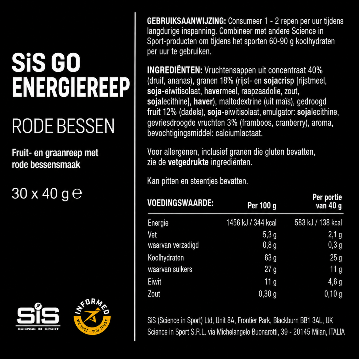 SiS GO Energy Bar Red Berry gebruiksadvies