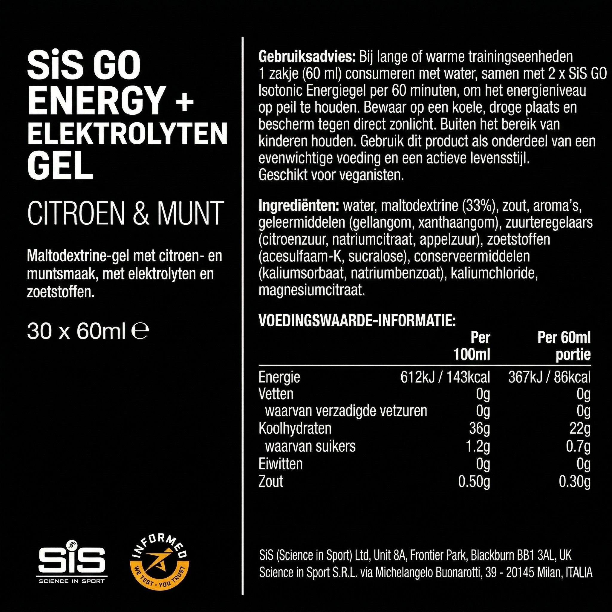 SiS Go Isotonic Energygel + Electrolyte Lemon & Mint - snelle energie tijdens inspanning